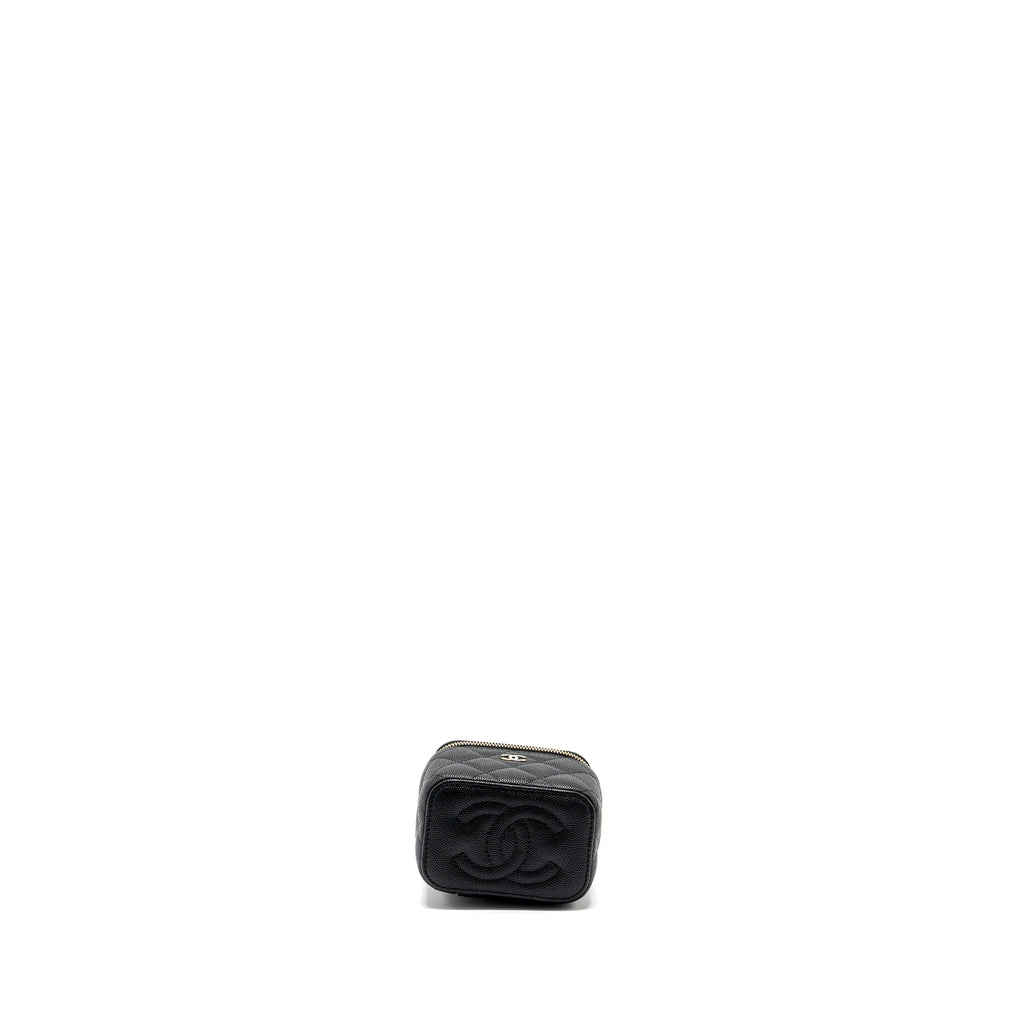 CHANEL 23C MINI VANITY CASE WITH CHAIN CAVIAR BLACK LGHW (MICROCHIP)