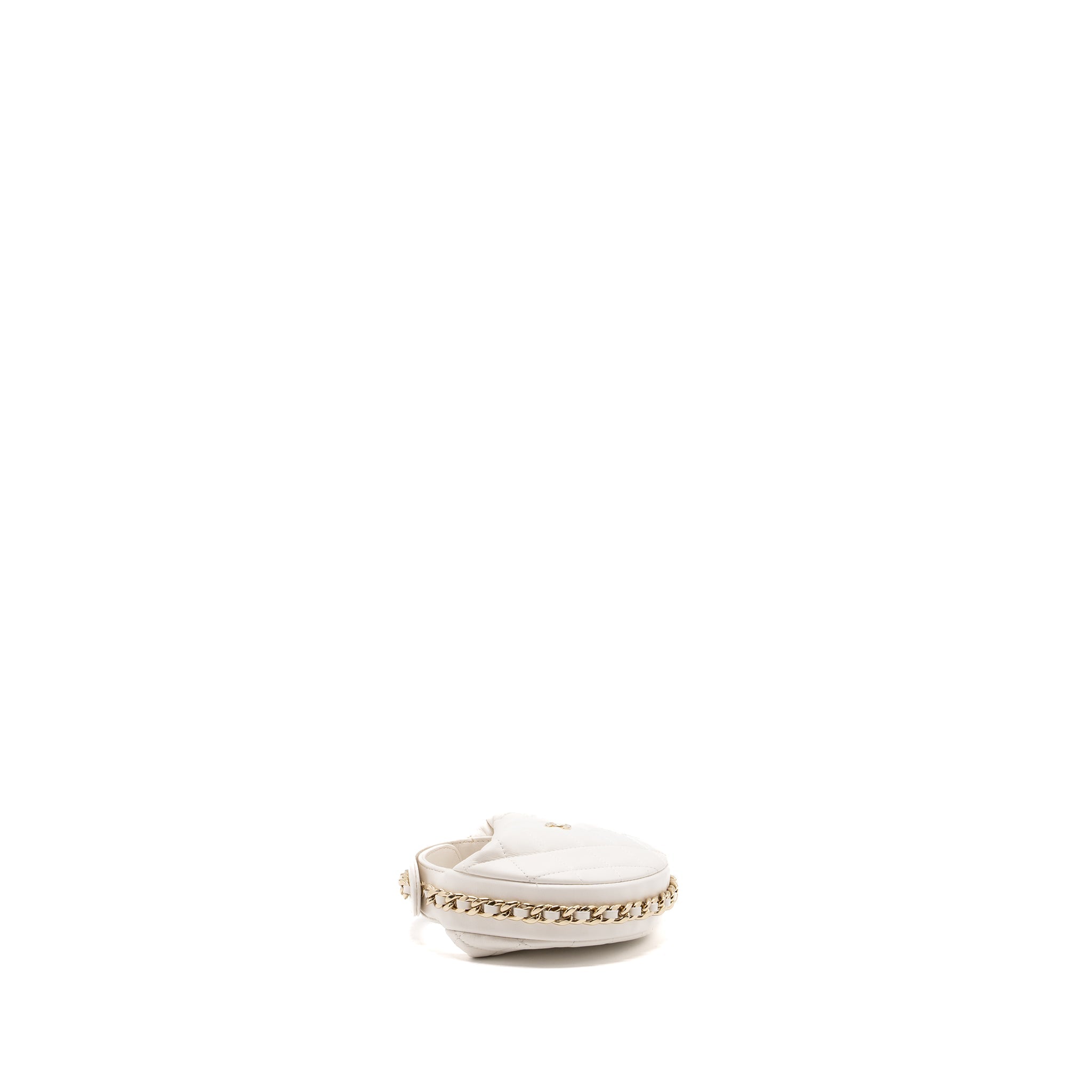 CHANEL 23C ROUND CLUTCH LAMBSKIN WHITE LGHW (MICROCHIP)