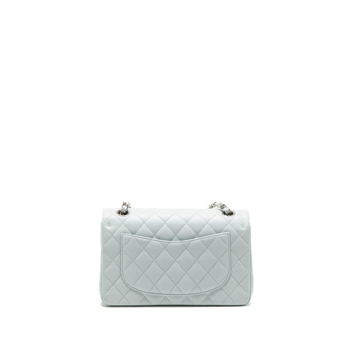 CHANEL SMALL CLASSIC DOUBLE FLAP BAG CAVIAR LIGHT BLUE SHW (MICROCHIP)