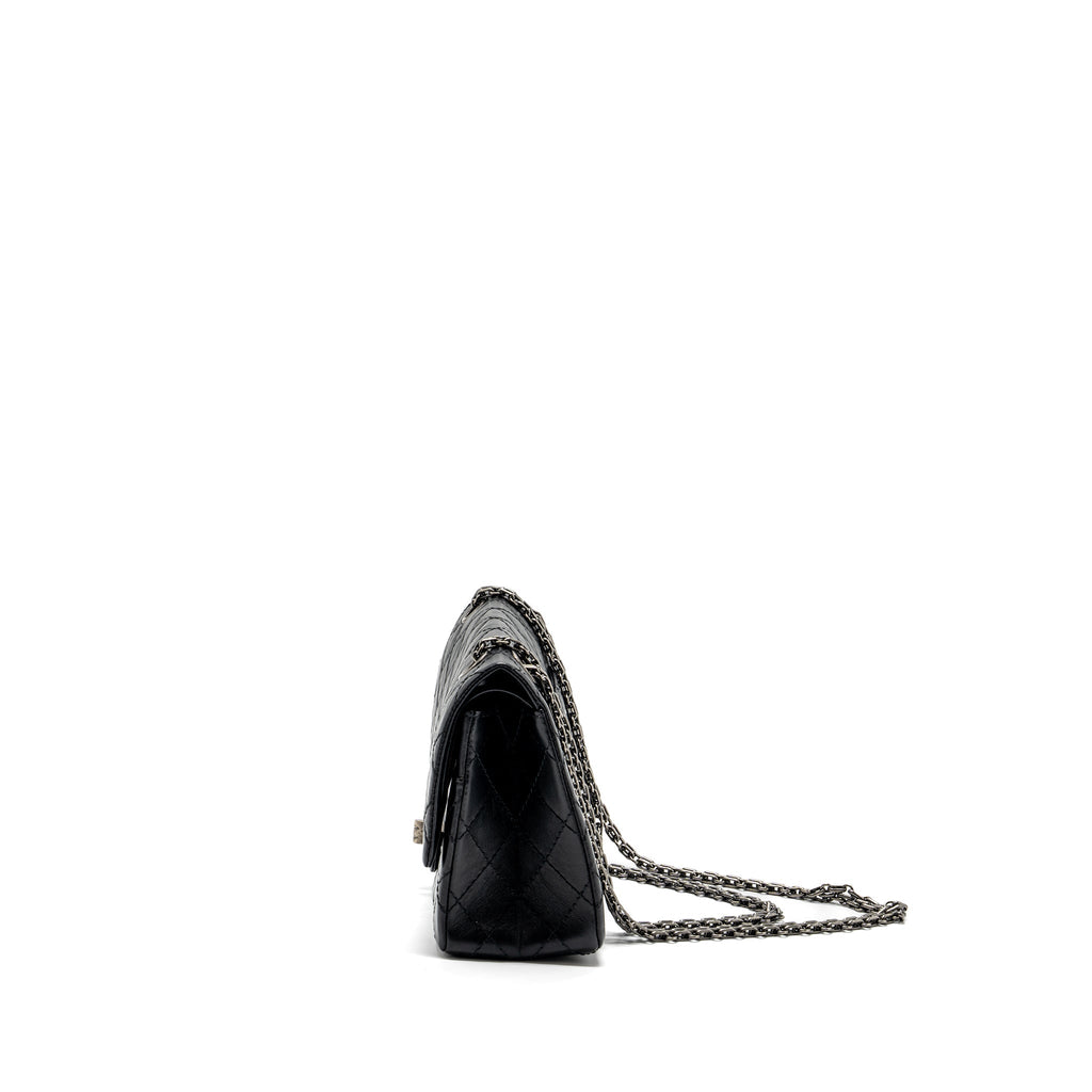 CHANEL SMALL 2.55 REISSUE FLAP BAG AGED CALFSKIN BLACK RUTHENIUM HARDWARE