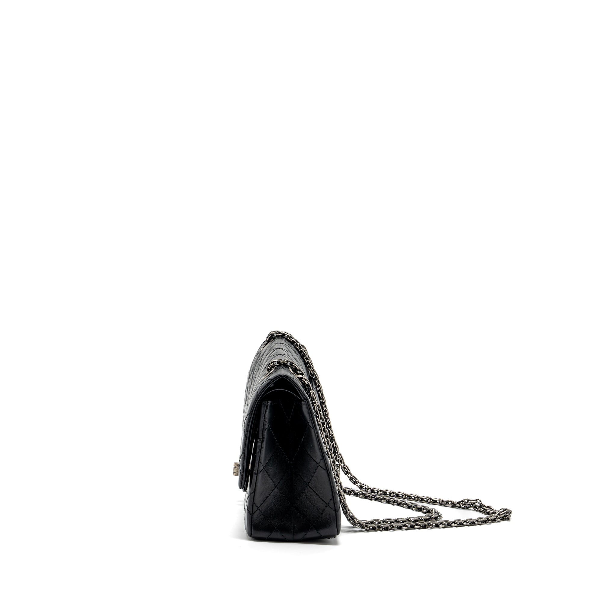 CHANEL SMALL 2.55 REISSUE FLAP BAG AGED CALFSKIN BLACK RUTHENIUM HARDWARE