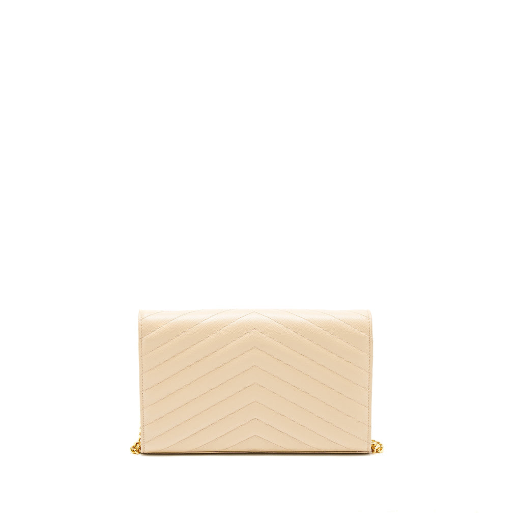 SAINT LAURENT CASSANDRE MATELASSE CHAIN WALLET GRAINED CALFSKIN BEIGE GHW