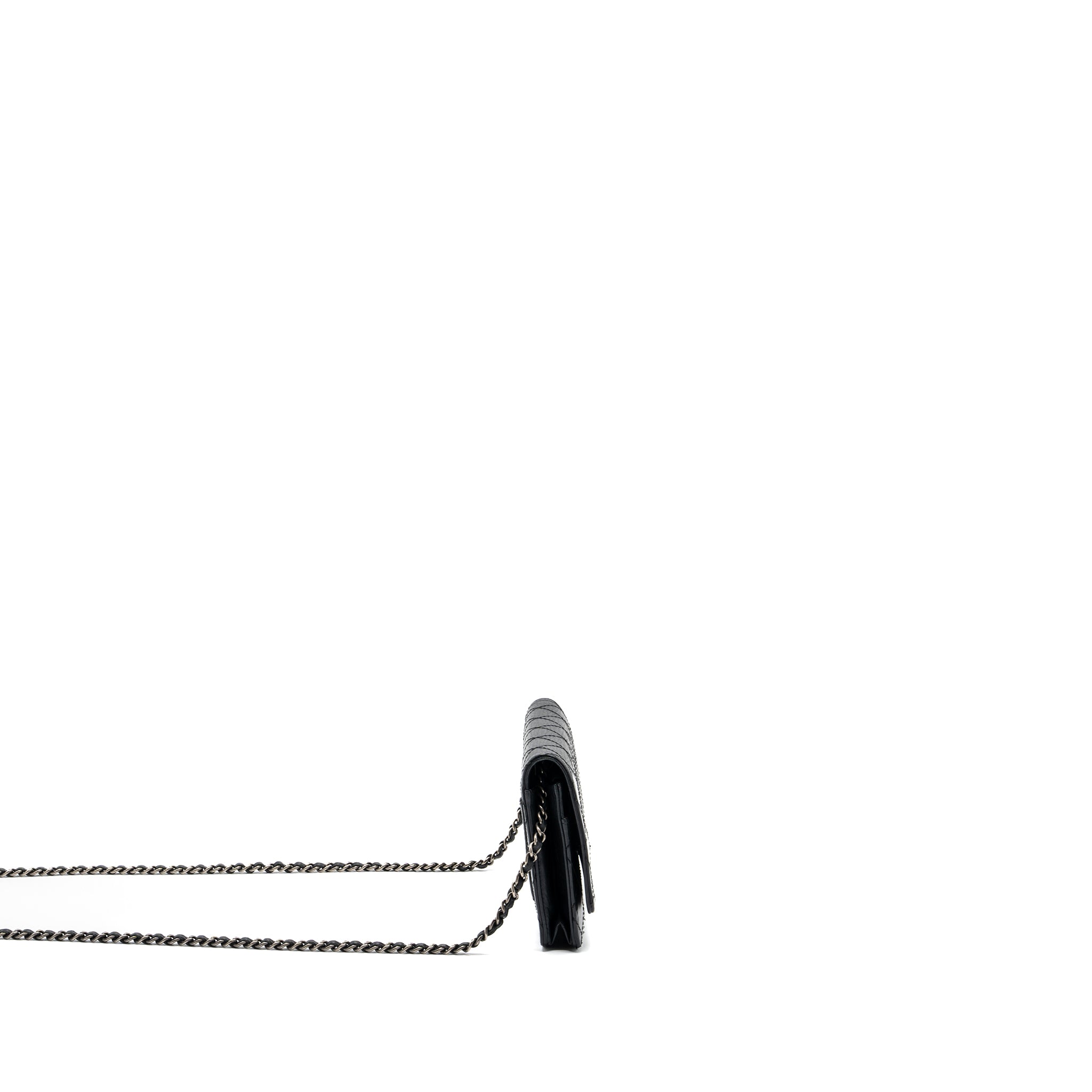 CHANEL 2.55 WALLET ON CHAIN AGED CALFSKIN BLACK RUTHENIUM SHW