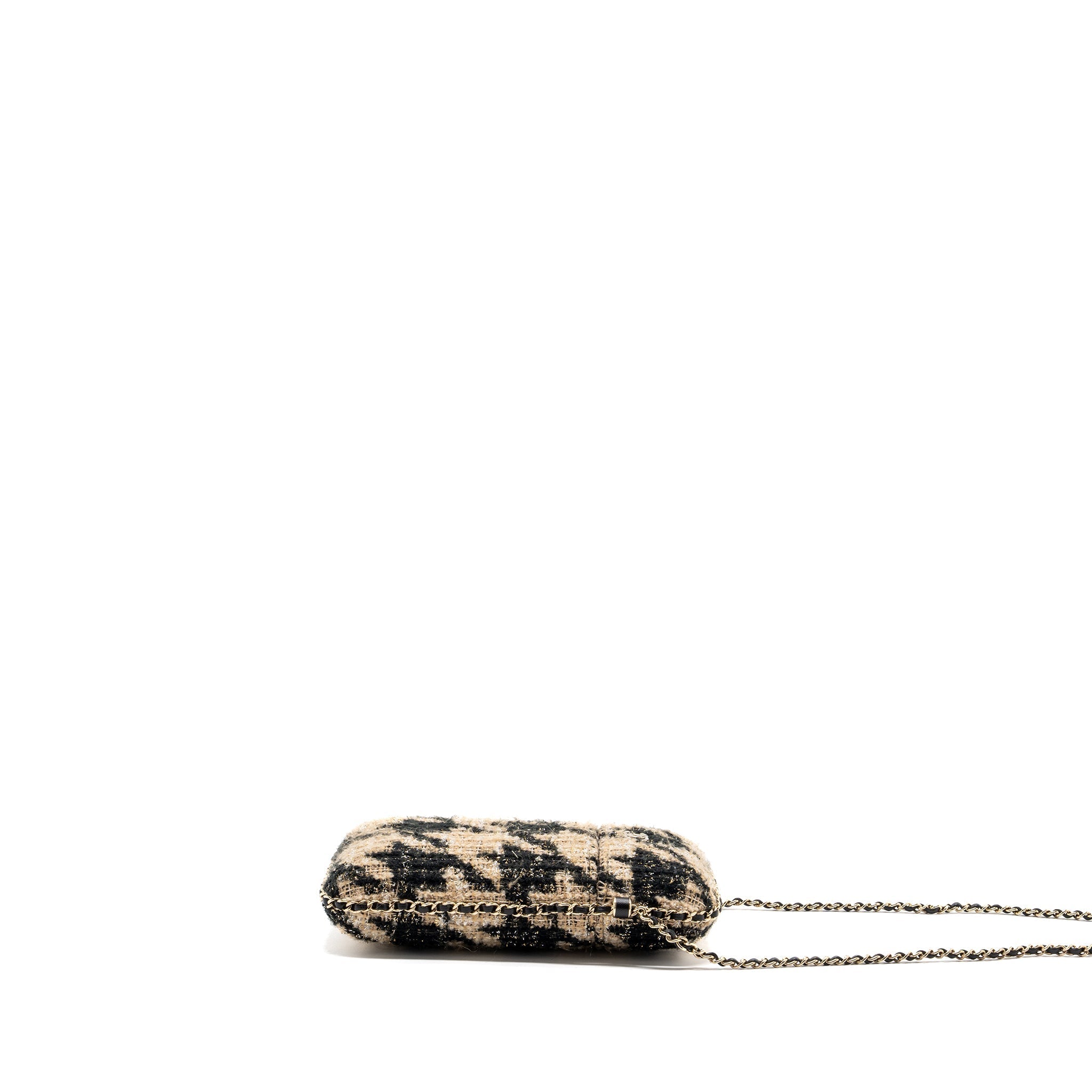 CHANEL VERTICAL PHONE CASE TWEED MULTICOLOR BLACK / LIGHT BROWN LGHW