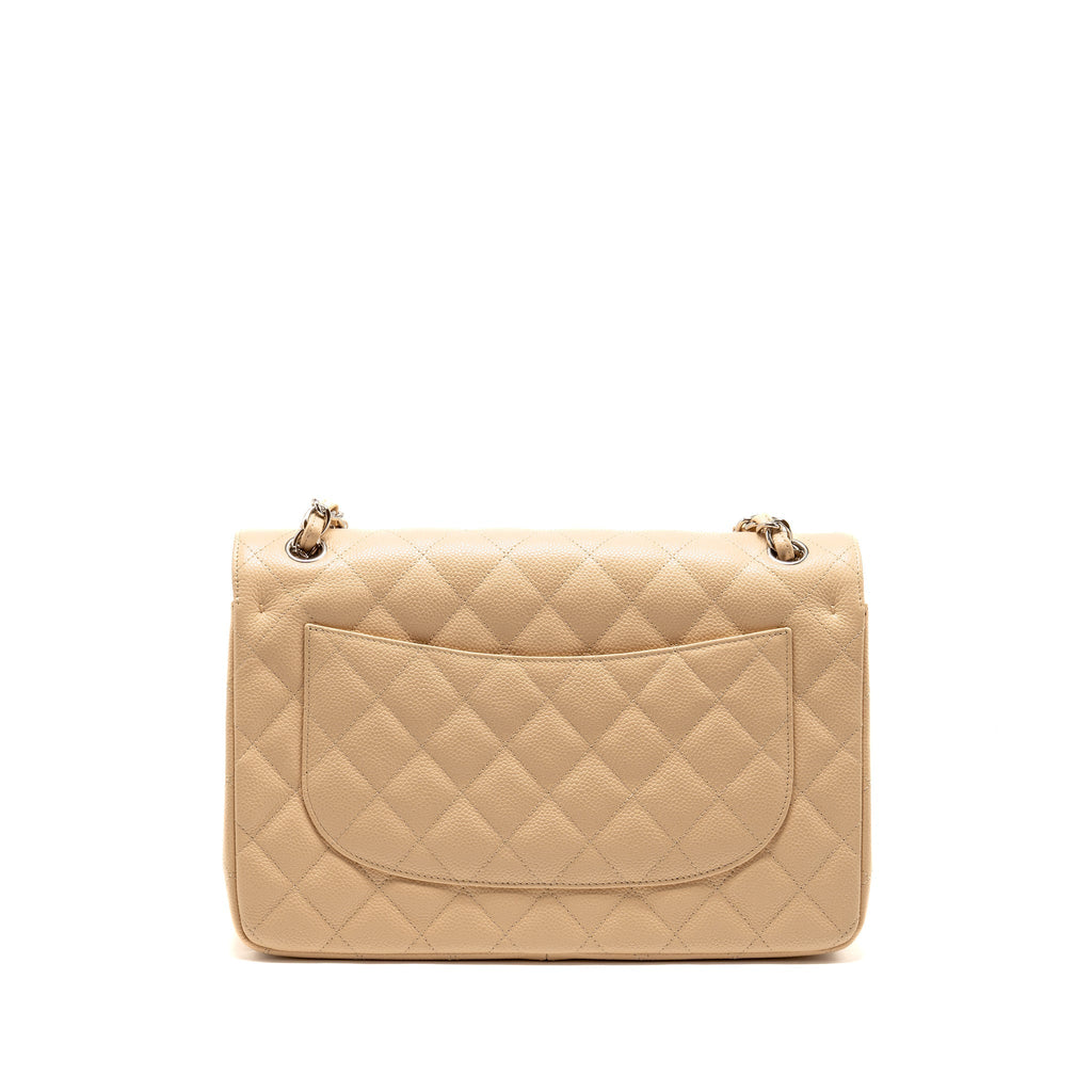 CHANEL JUMBO CLASSIC DOUBLE FLAP BAG CAVIAR BEIGE SHW