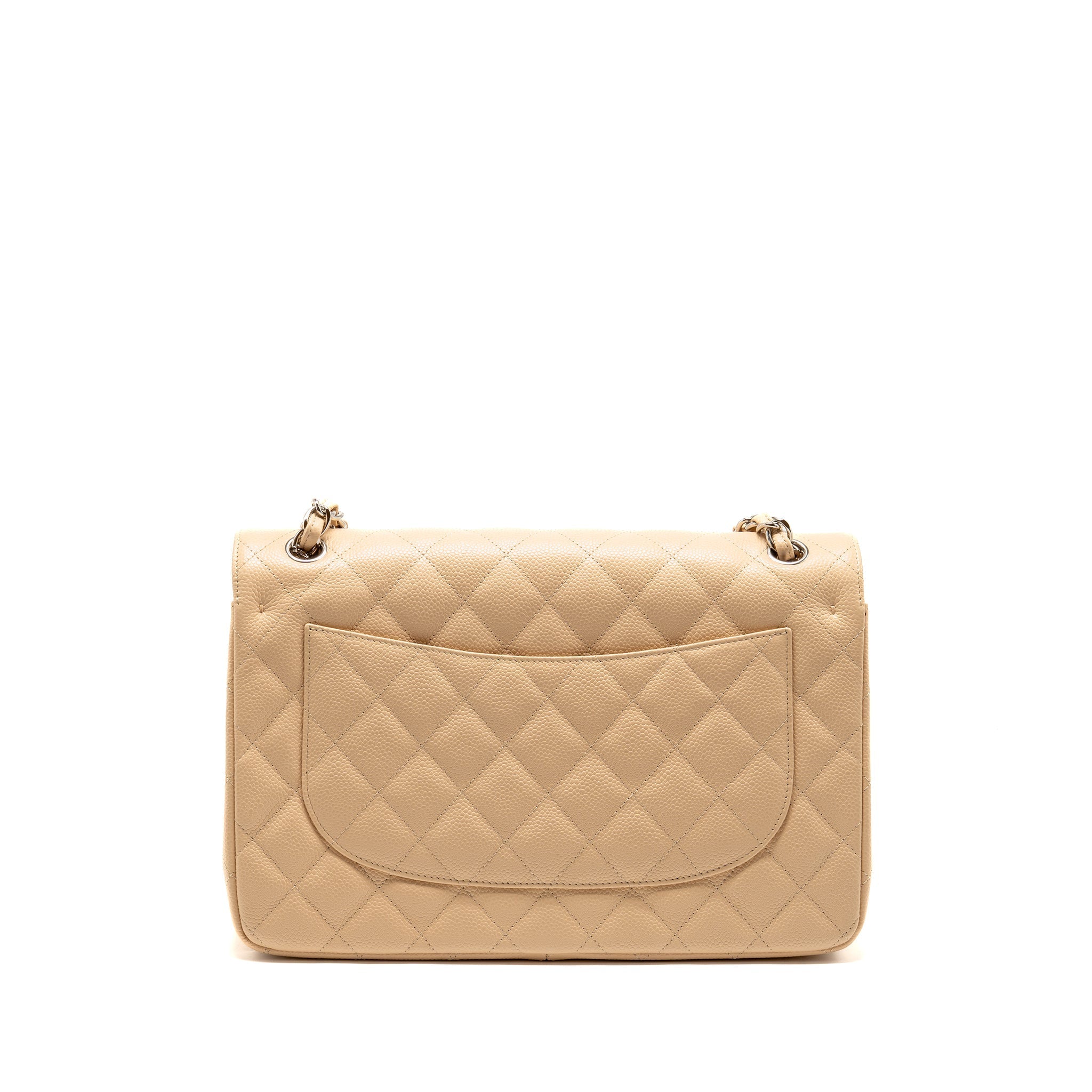 CHANEL JUMBO CLASSIC DOUBLE FLAP BAG CAVIAR BEIGE SHW