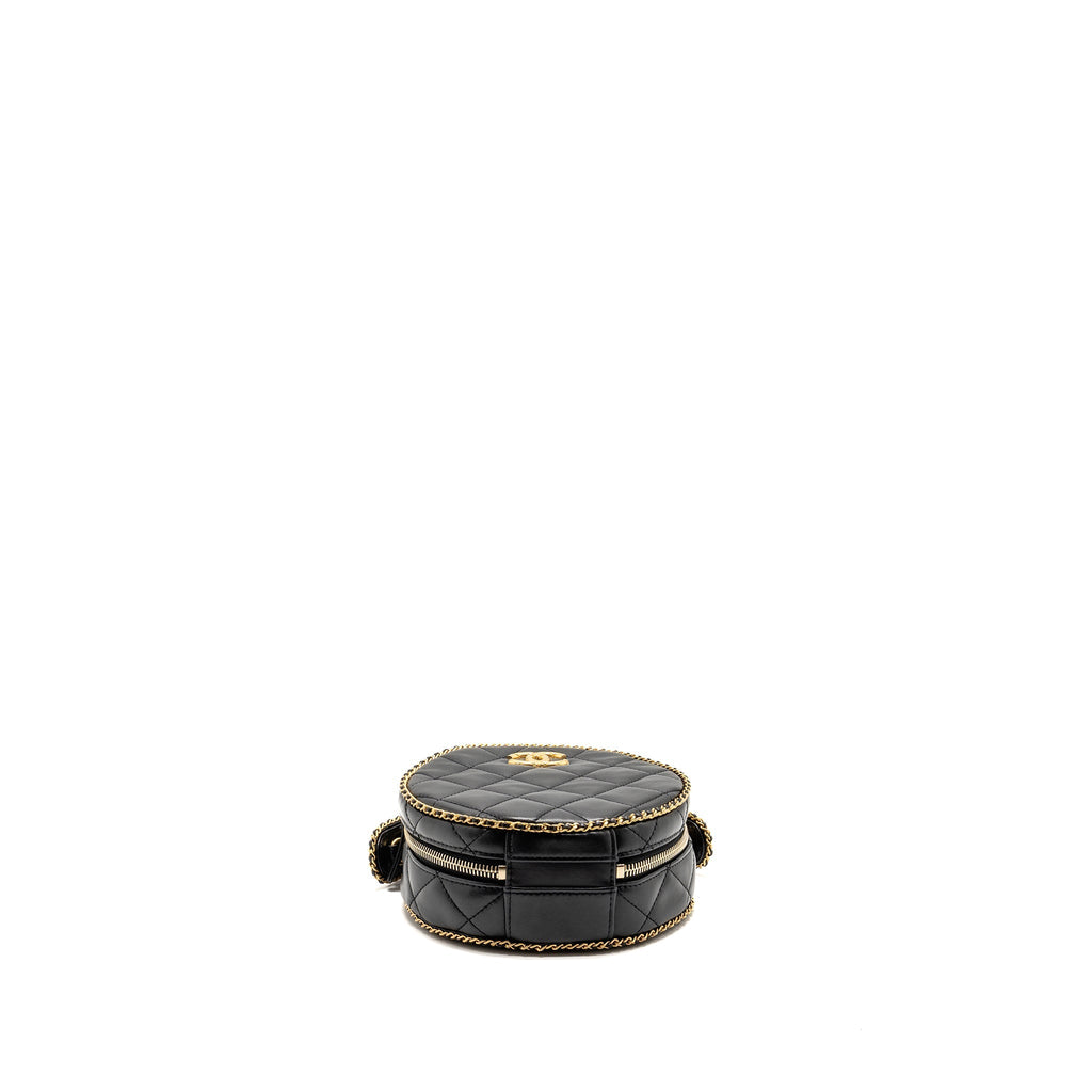 CHANEL ROUND VANITY WITH CHAIN LAMBSKIN BLACK GHW (MICROCHIP)