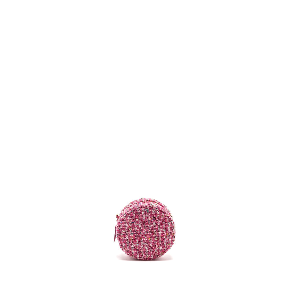 CHANEL ROUND CLUTCH WITH CHAIN TWEED PINK/MULTICOLOUR LGHW