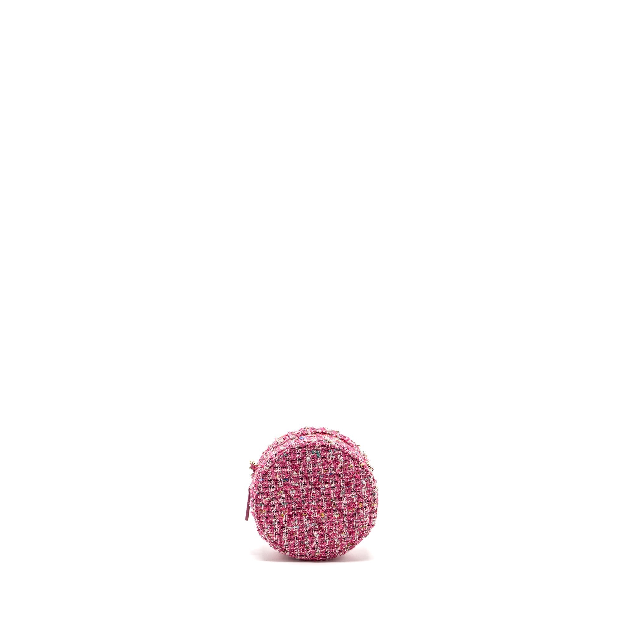 CHANEL ROUND CLUTCH WITH CHAIN TWEED PINK/MULTICOLOUR LGHW