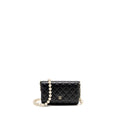 CHANEL PEARL CHAIN WALLET ON CHAIN LAMBSKIN BLACK LGHW(MICROCHIP)