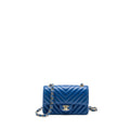 CHANEL MINI RECTANGULAR FLAP BAG CHEVRON LAMBSKIN BLUE LGHW