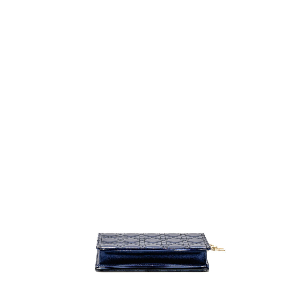 DIOR LADY DIOR POUCH CANNAGE WALLET ON CHAIN LAMBSKIN BLUE LGHW