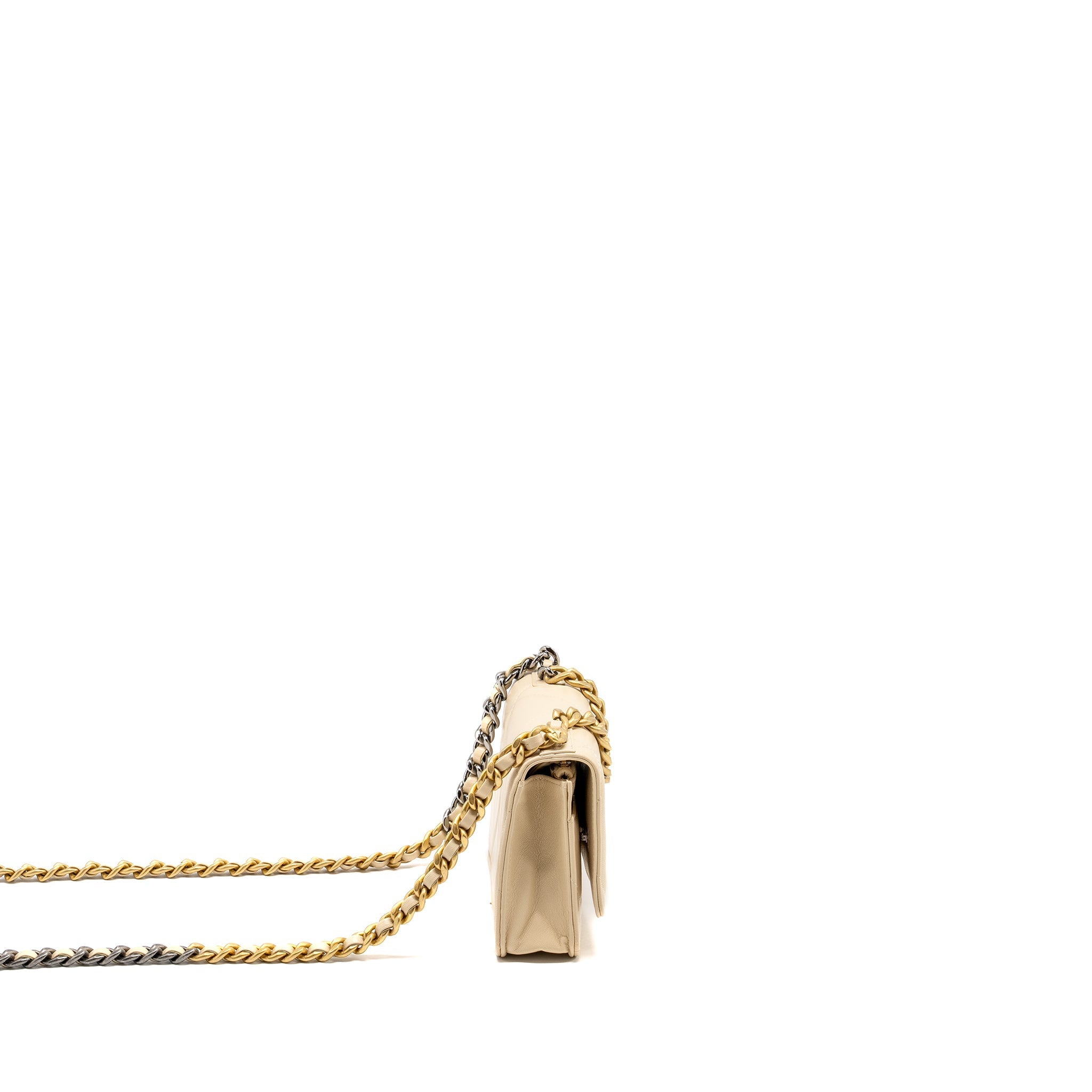 CHANEL 19 WALLET ON CHAIN LAMBSKIN LIGHT BEIGE MULTICOLOUR HARDWARE