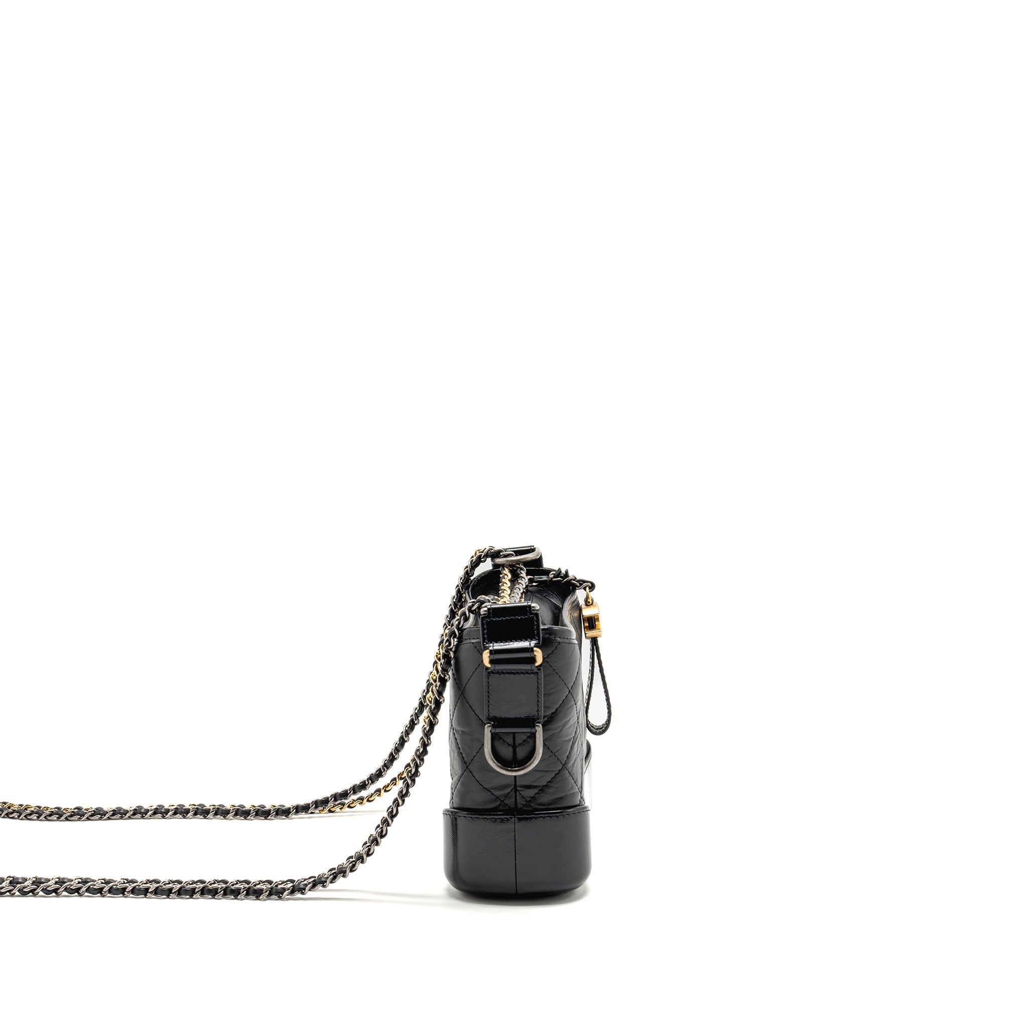 CHANEL SMALL GABRIELLE HOBO BAG AGED CALFSKIN BLACK MULTICOLOUR HARDWARE (MICROCHIP)