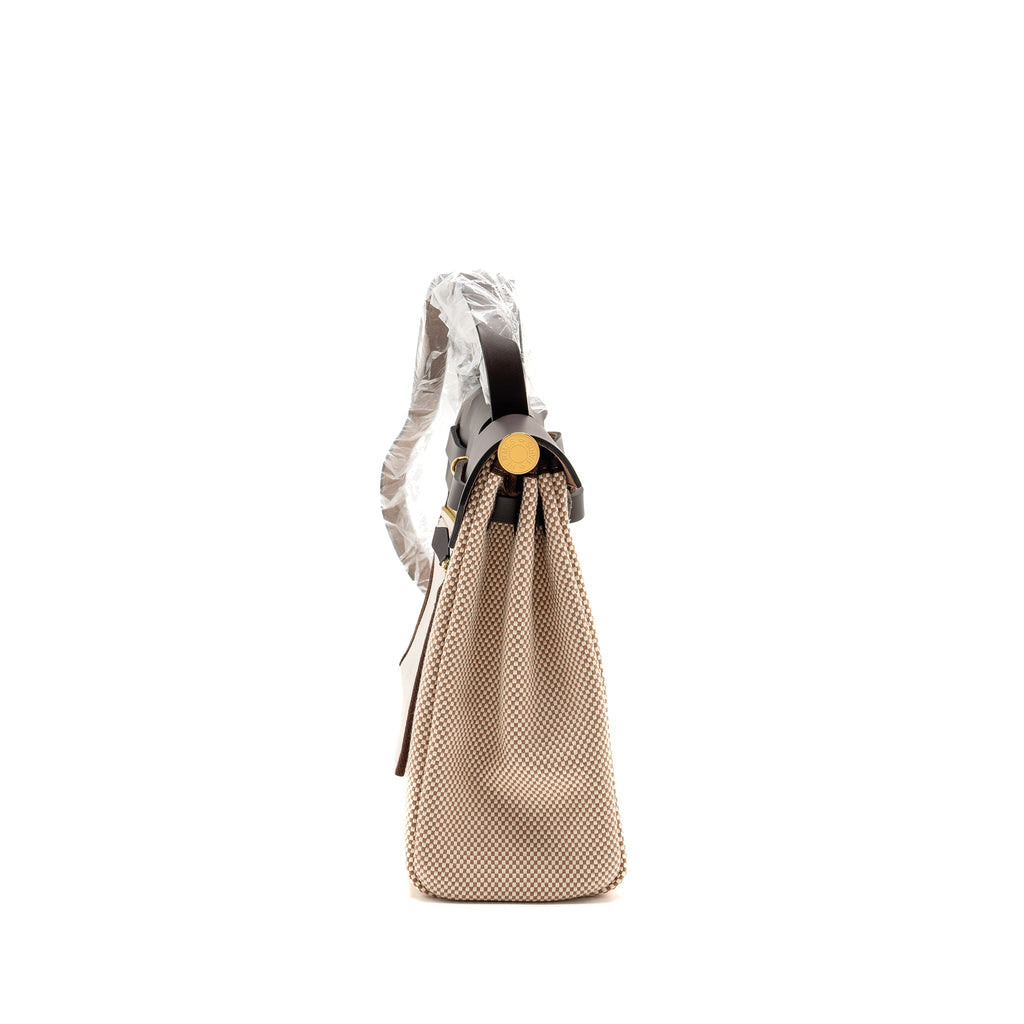 HERMES HERBAG 31 ZIP BAG CANVAS/LEATHER ECRU/BEIGE/EBENE GHW