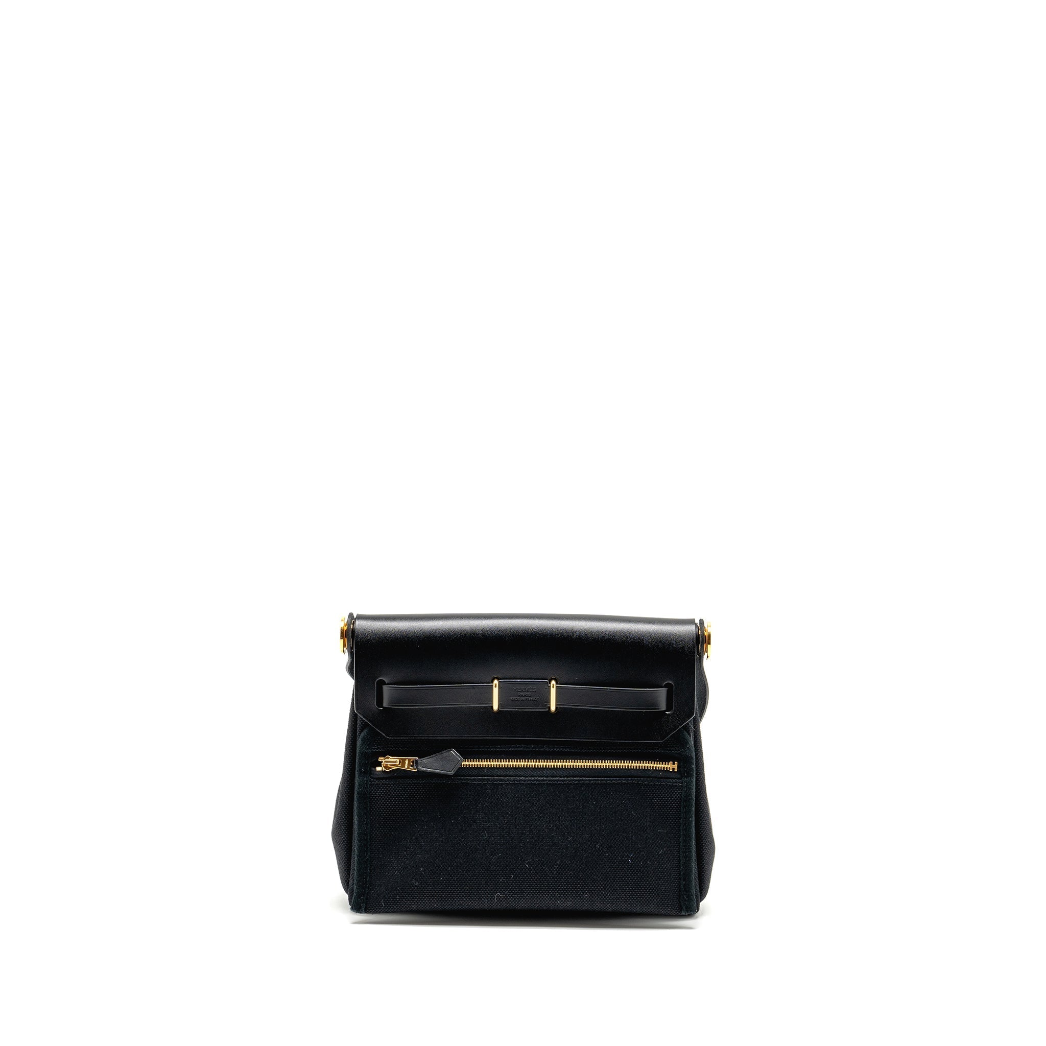 HERMES HERBAG MINI CANVAS / HUNTER LEATHER BLACK GHW