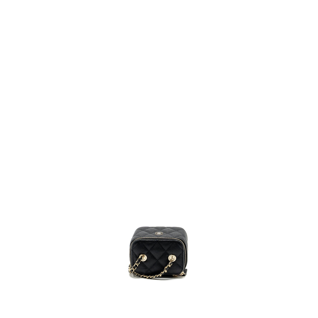 CHANEL 23C MINI VANITY CASE WITH CHAIN CAVIAR BLACK LGHW (MICROCHIP)