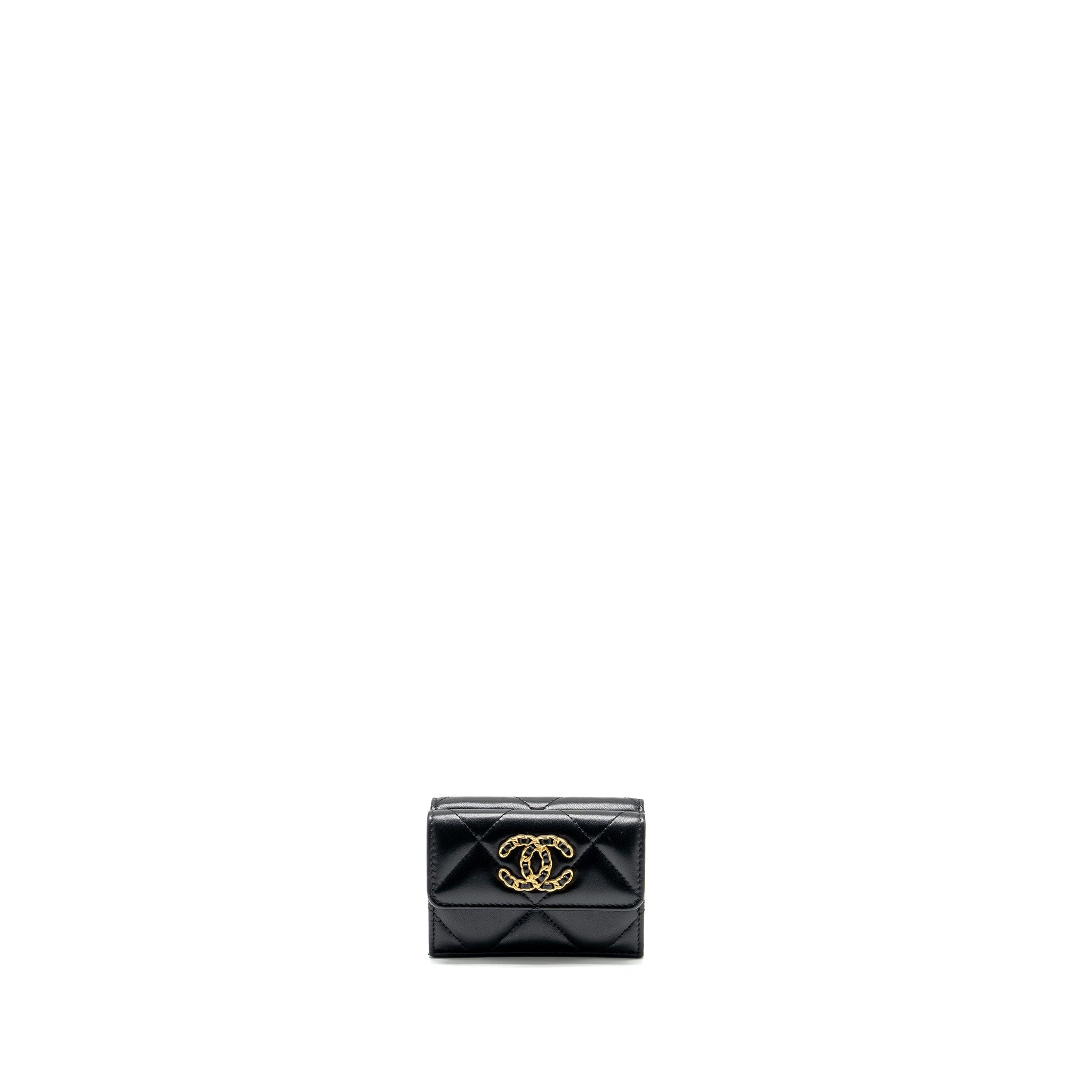 CHANEL 19 COMPACT WALLET LAMBSKIN BLACK GHW (MICROCHIP)
