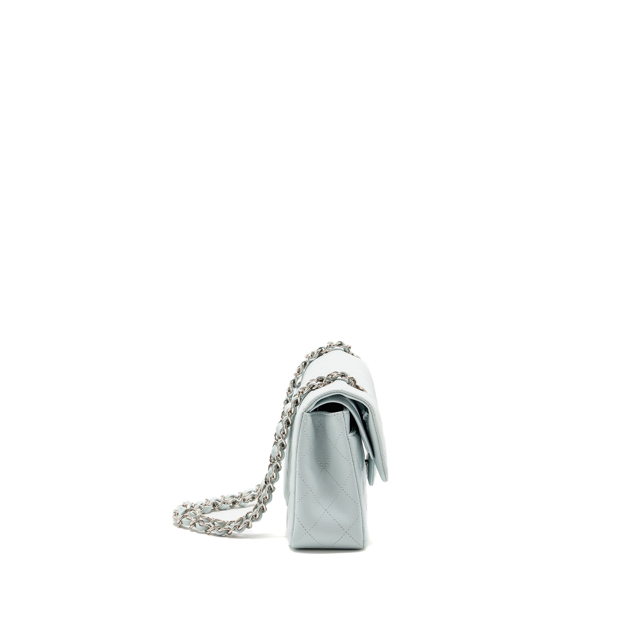 CHANEL SMALL CLASSIC DOUBLE FLAP BAG CAVIAR LIGHT BLUE SHW (MICROCHIP)