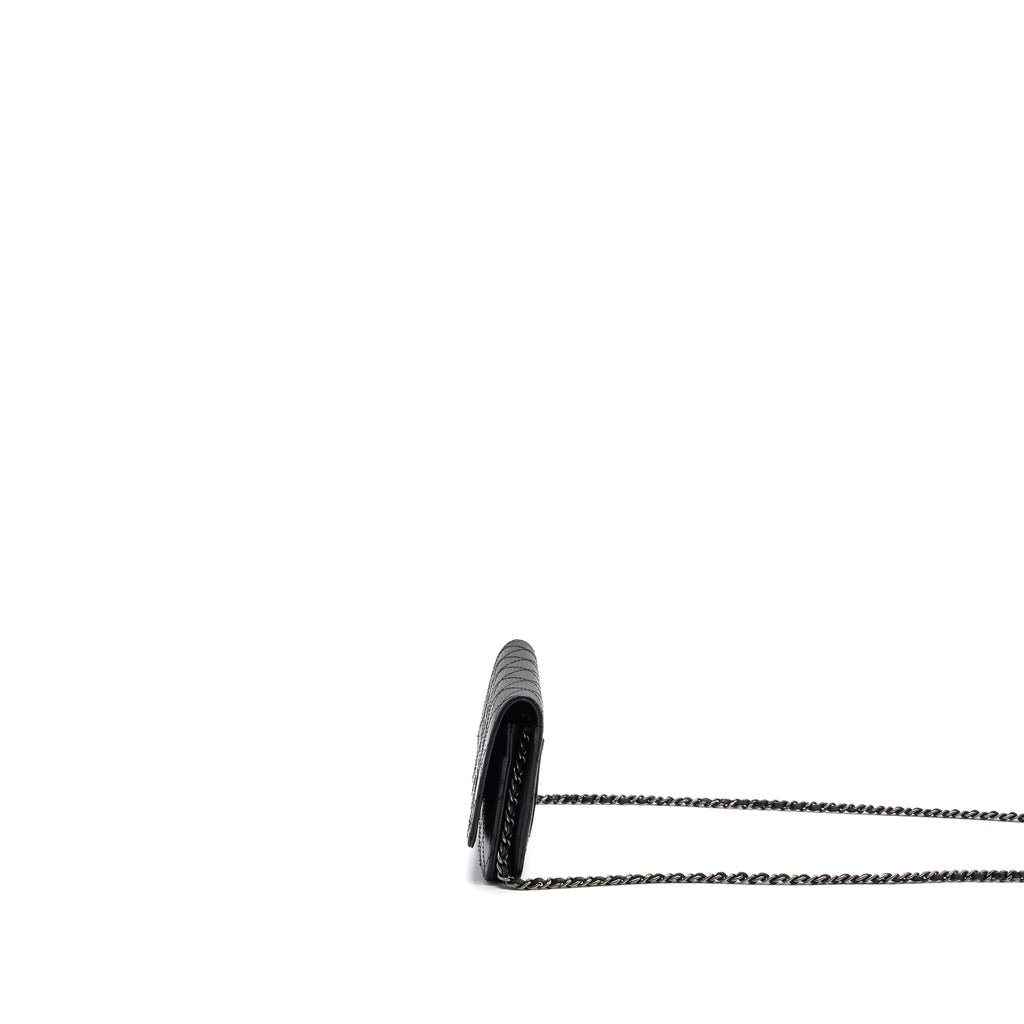 CHANEL 2.55 WALLET ON CHAIN AGED CALFSKIN BLACK RUTHENIUM SHW