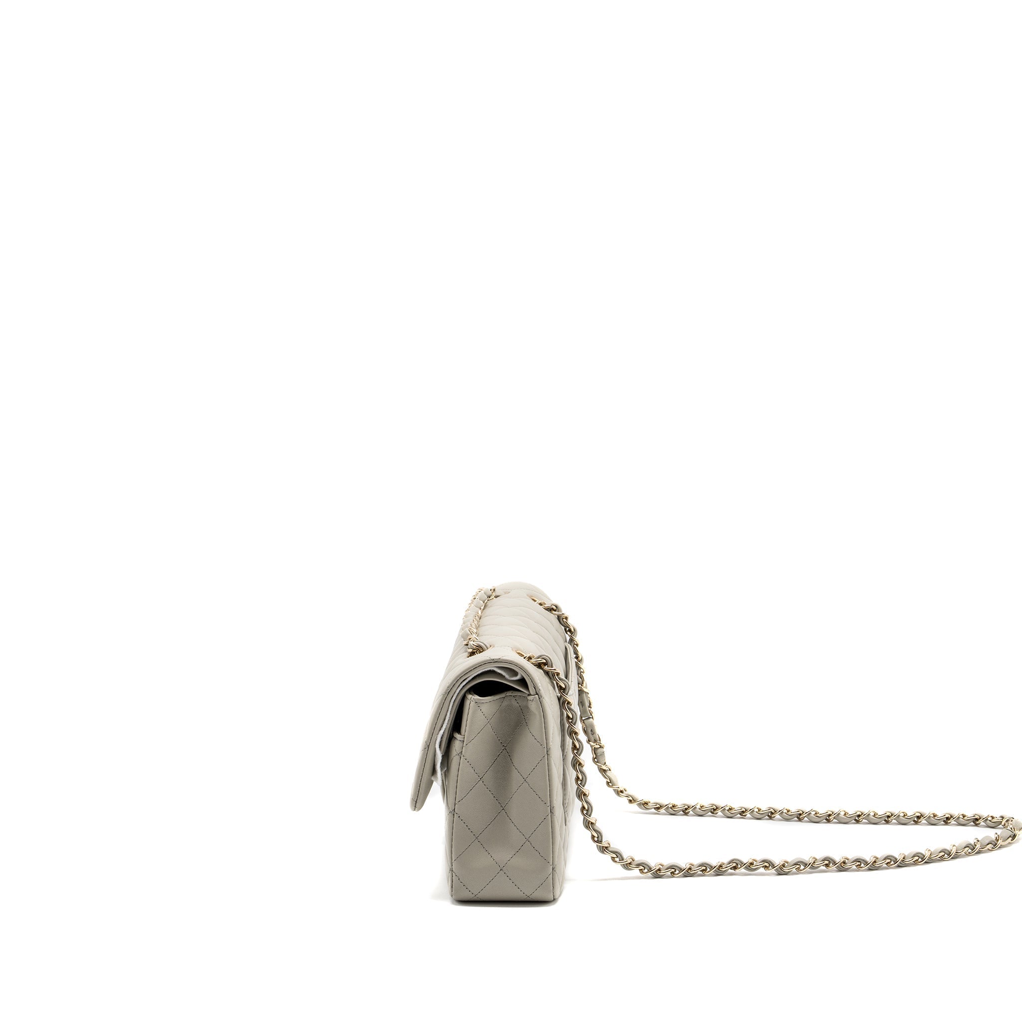 CHANEL MEDIUM CLASSIC DOUBLE FLAP BAG LAMBSKIN LIGHT GREY LGHW (MICROCHIP)