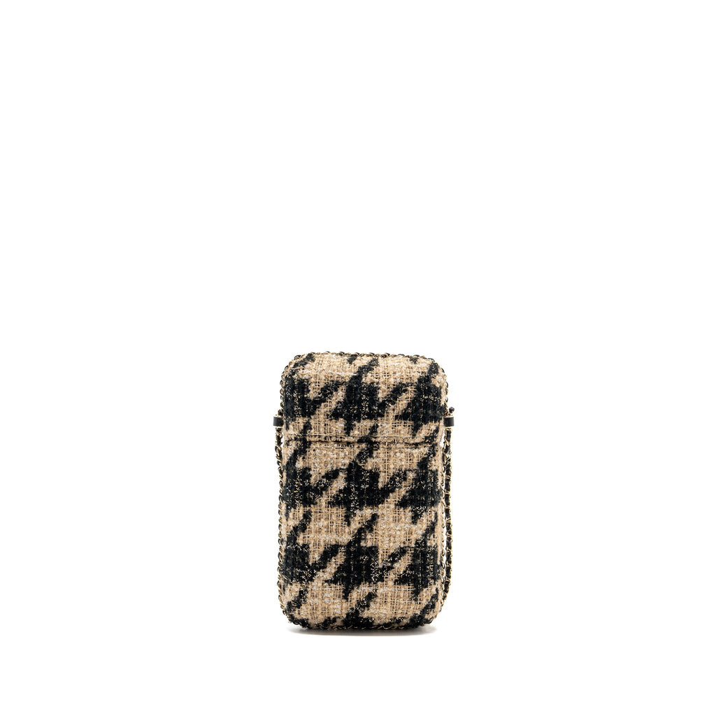 CHANEL VERTICAL PHONE CASE TWEED MULTICOLOR BLACK / LIGHT BROWN LGHW
