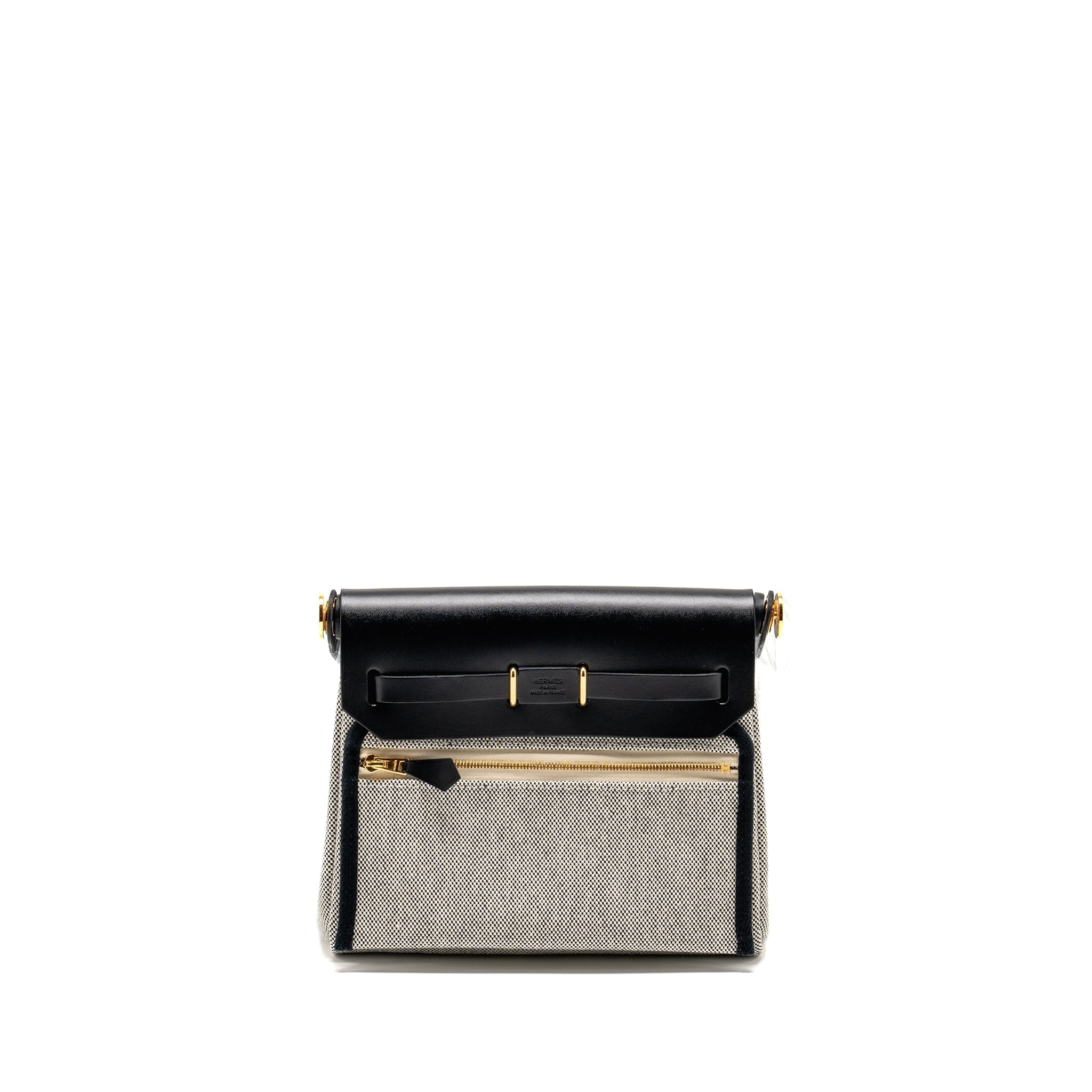 HERMES HERBAG MINI CANVAS/COWHIDE BLACK/ ECRU GHW