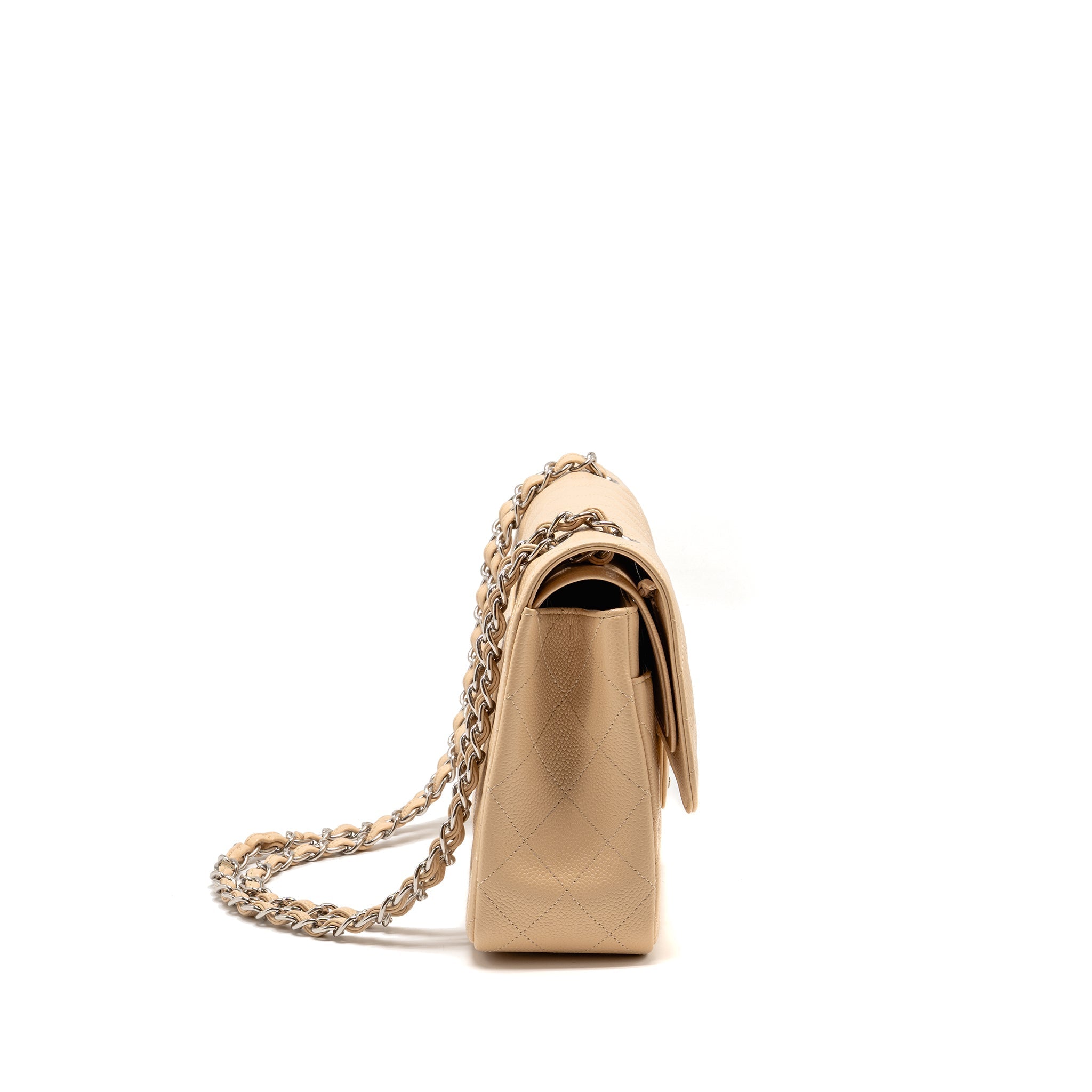 CHANEL JUMBO CLASSIC DOUBLE FLAP BAG CAVIAR BEIGE SHW