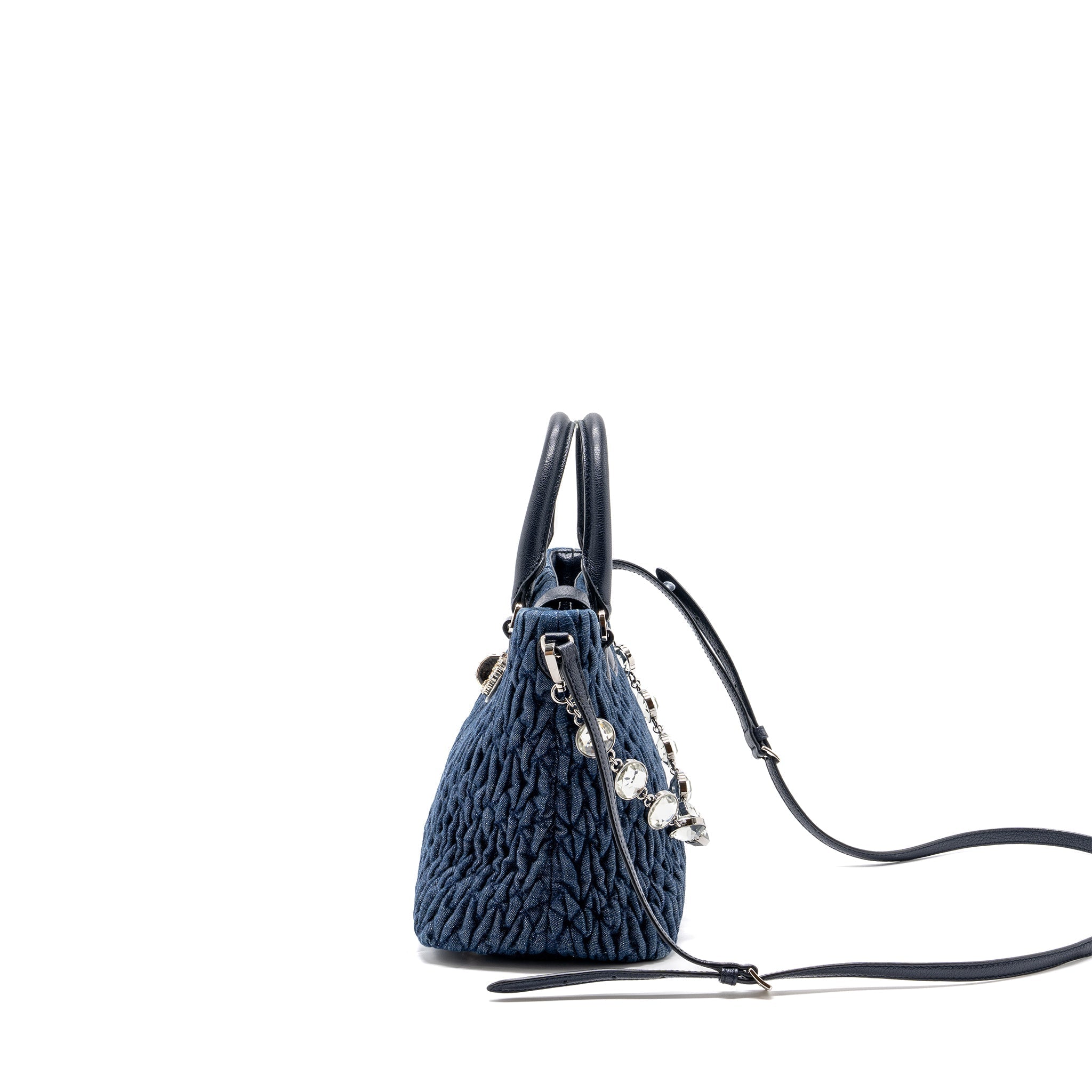 MIUMIU TOP HANDLE CROSSBODY BAG BLUE DENIM SHW