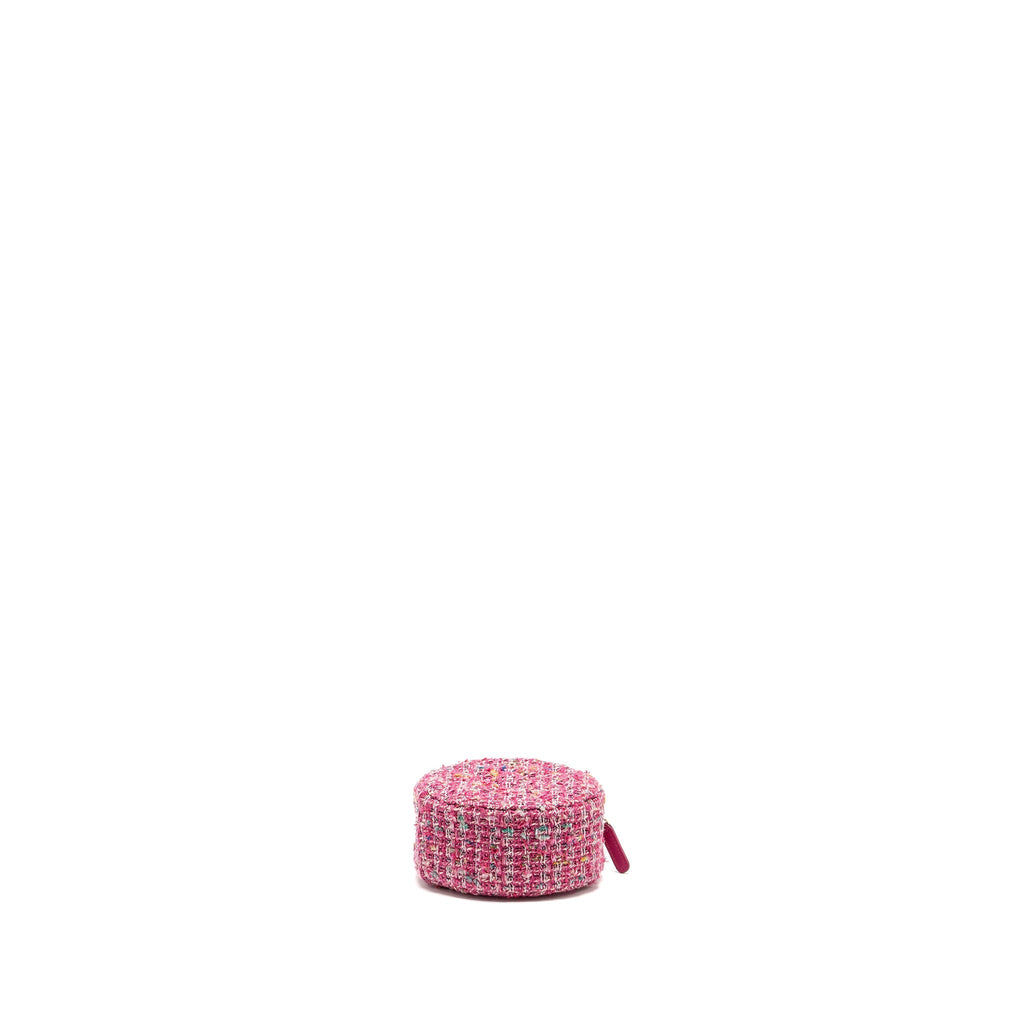 CHANEL ROUND CLUTCH WITH CHAIN TWEED PINK/MULTICOLOUR LGHW