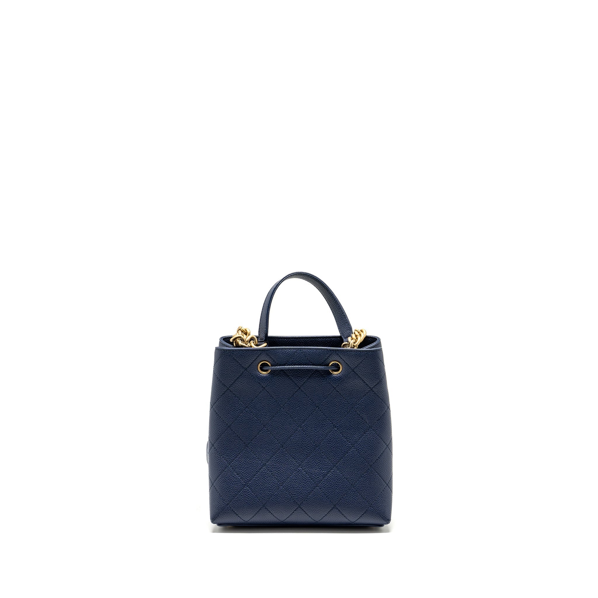 CHANEL TOP HANDLE DRAWSTRING BUCKET BAG CAVIAR NAVY  GHW