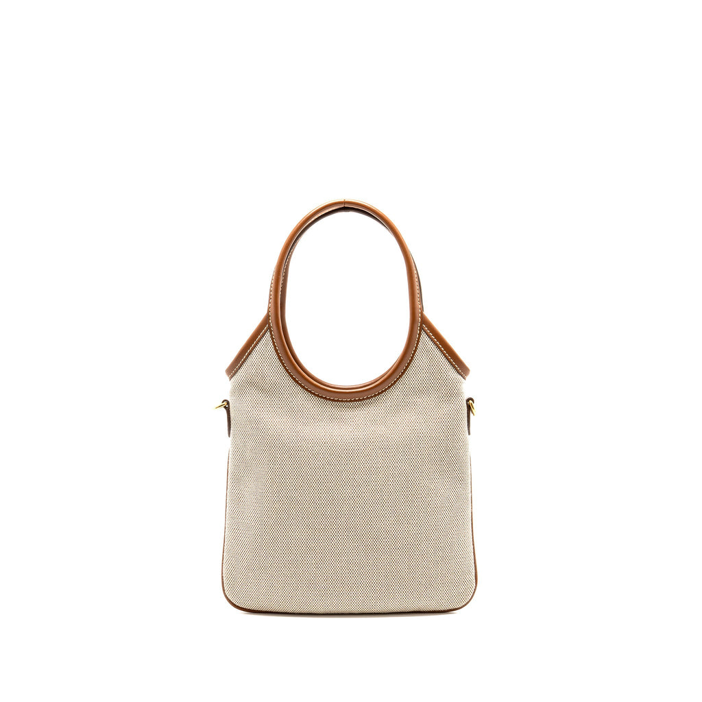 MIU MIU MINI IVY BAG CANVAS/LEATHER BEIGE/BRANDY GHW
