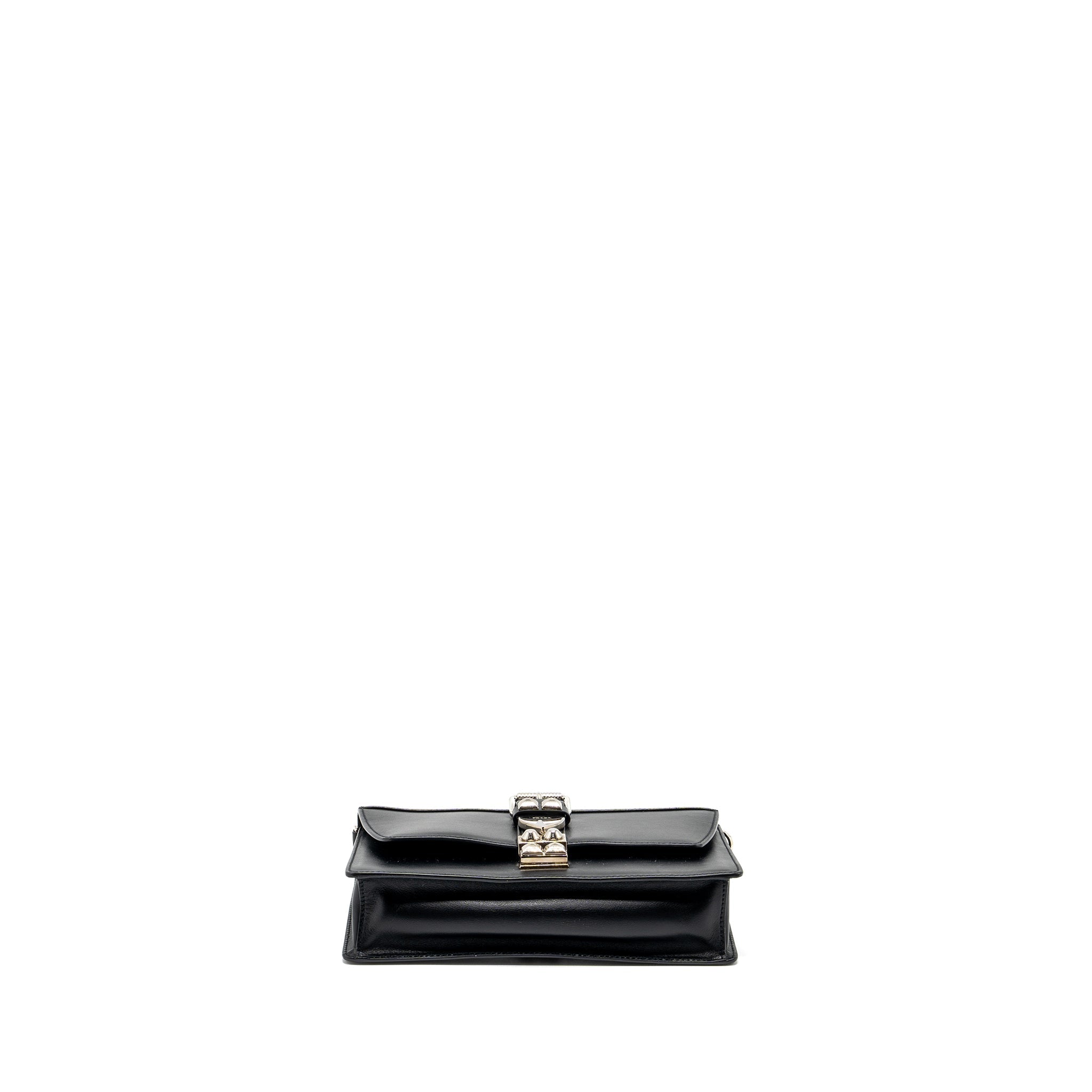 PRADA ELECTRA CITY FLAP BAG CALFSKIN BLACK / RED SHW