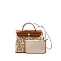 HERMES HERBAG 31 ZIP BAG TOILE H PLUME CANVAS / HUNTER FAUVE / ECRU- BEIGE GHW