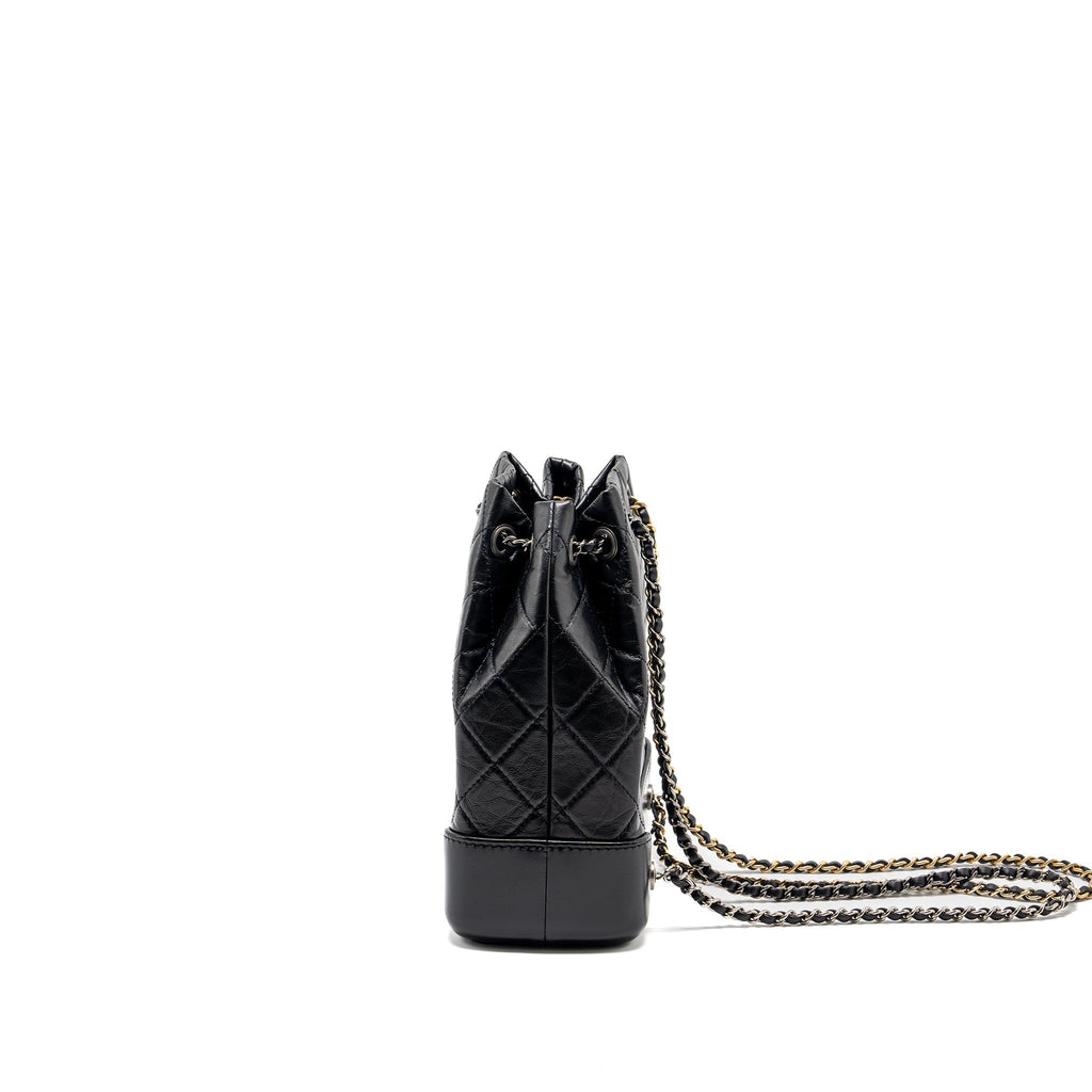 CHANEL SMALL GABRIELLE BACKPACK AGED CALFSKIN BLACK MULTICOLOUR COLOUR HARDWARE (MICROCHIP)