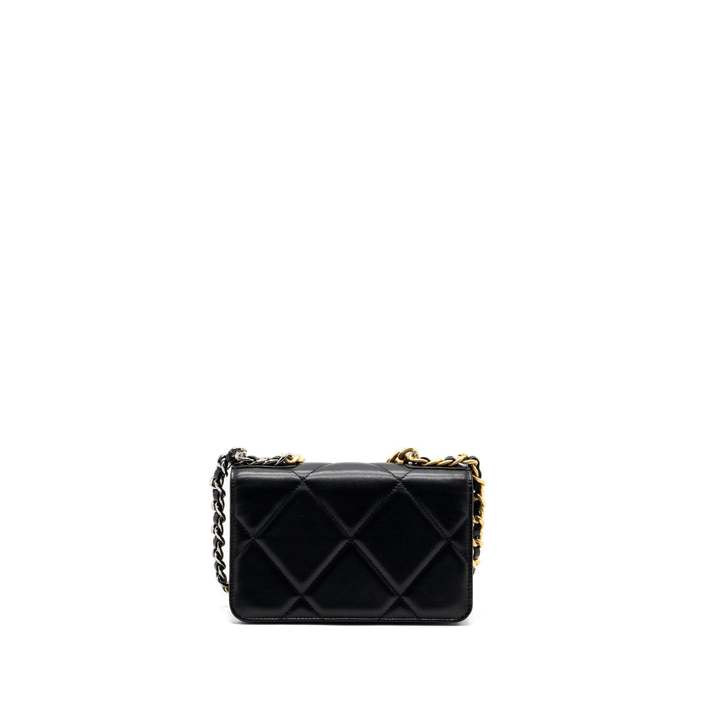 CHANEL 19 WALLET ON CHAIN LAMBSKIN BLACK MULTICOLOR HARDWARE