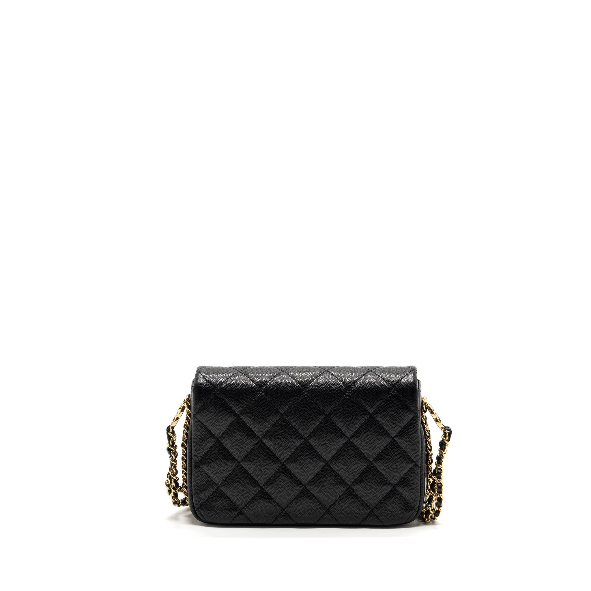 CHANEL QUILTED FLAP BAG WITH DOUBLE AND CC LOGO CHAIN CAVIAR BLACK GHW (MICROCHIP)