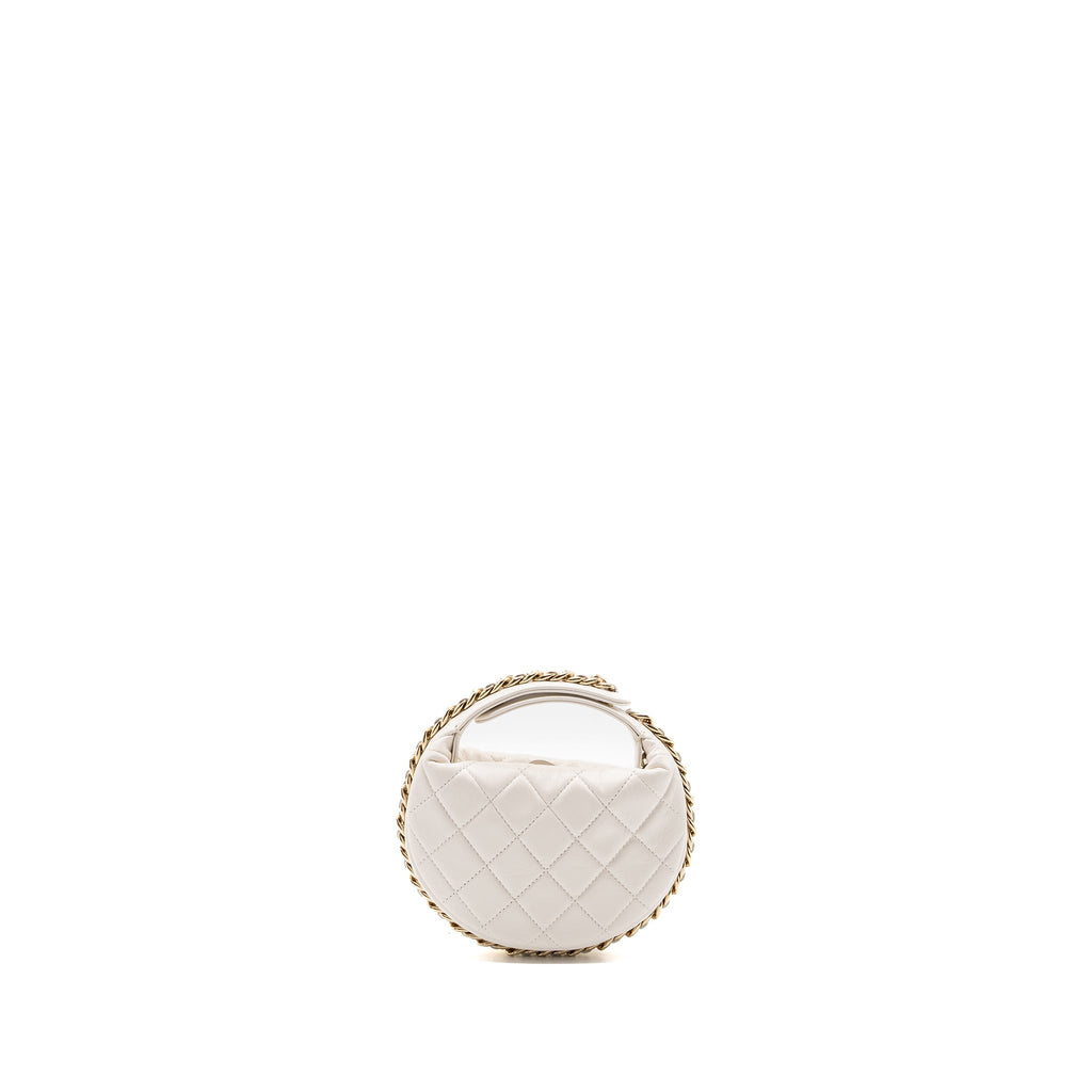 CHANEL 23C ROUND CLUTCH LAMBSKIN WHITE LGHW (MICROCHIP)