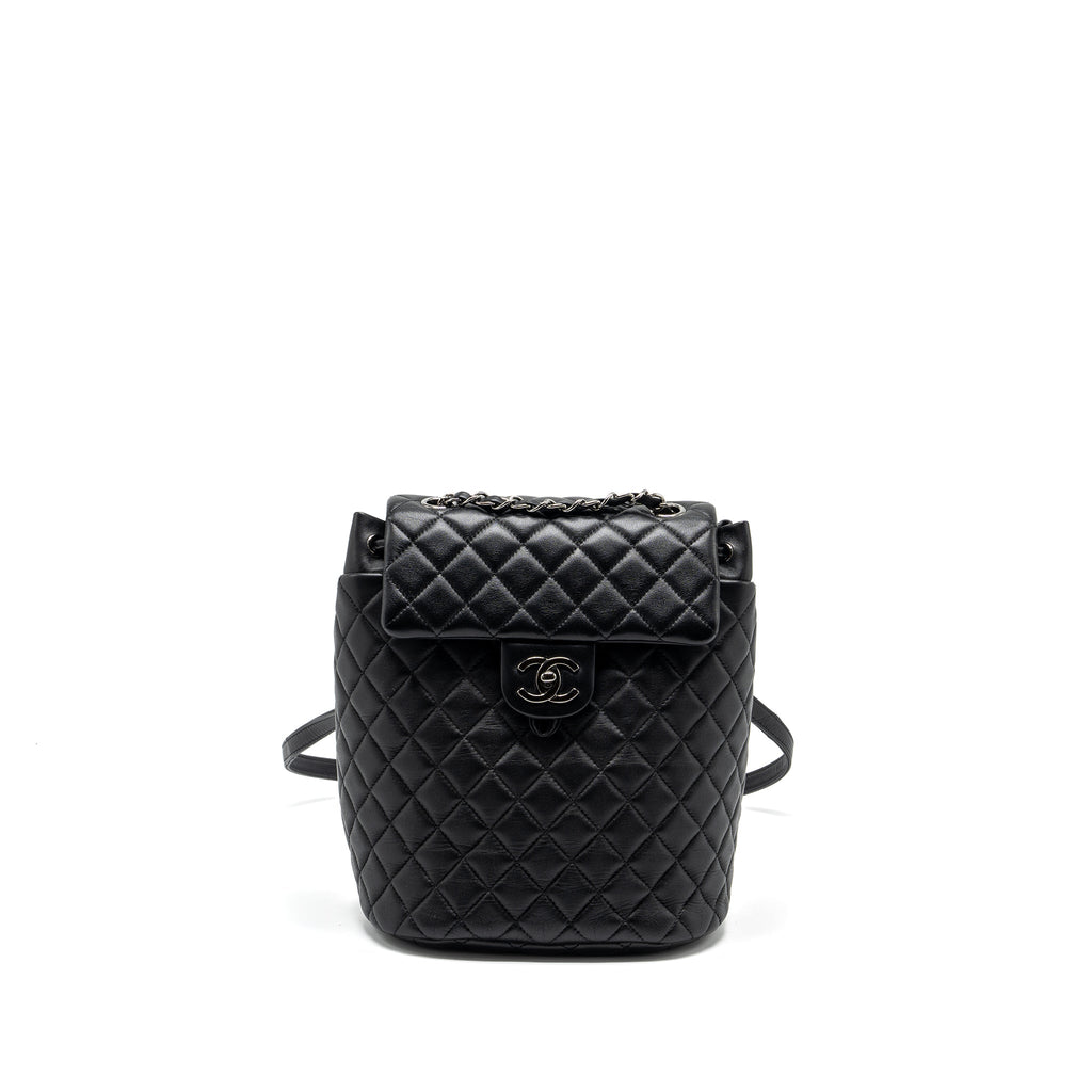CHANEL SMALL URBAN SPIRIT BACKPACK LAMBSKIN BLACK WITH BLACK HARDWARE