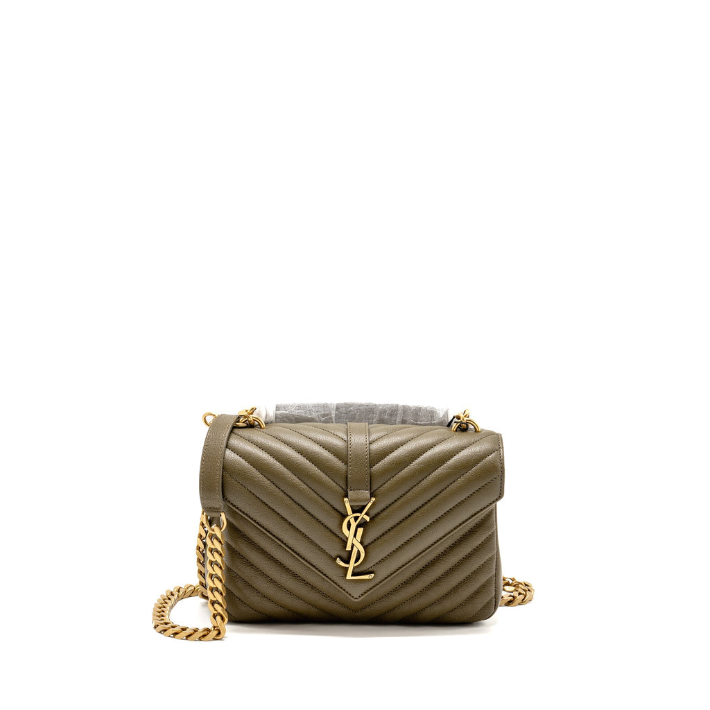 SAINT LAURENT/YSL MEDIUM COLLEGE BAG QUILTED LAMBSKIN ANEMONE GREEN GHW