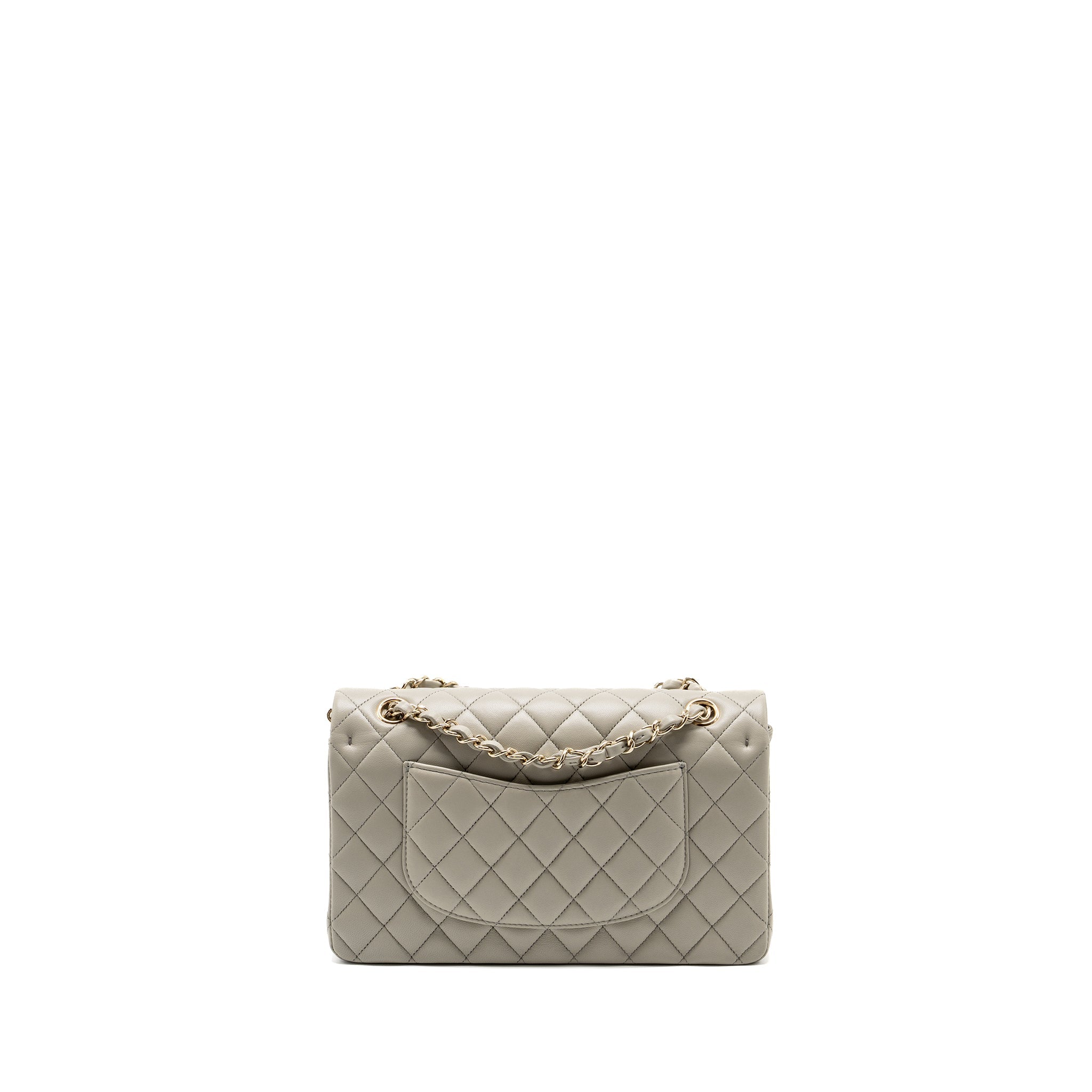 CHANEL MEDIUM CLASSIC DOUBLE FLAP BAG LAMBSKIN LIGHT GREY LGHW (MICROCHIP)