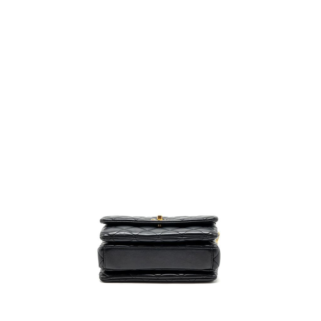 CHANEL 22A MINI SQUARE FLAP BAG LAMBSKIN BLACK GHW (MICROCHIP)