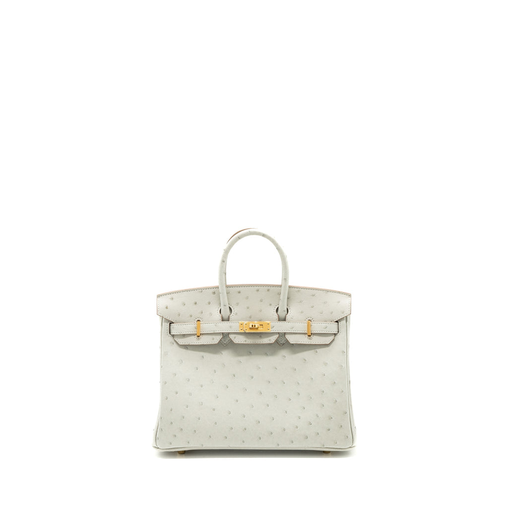 HERMES BIRKIN 25 OSTRICH GRIS PERLE GHW