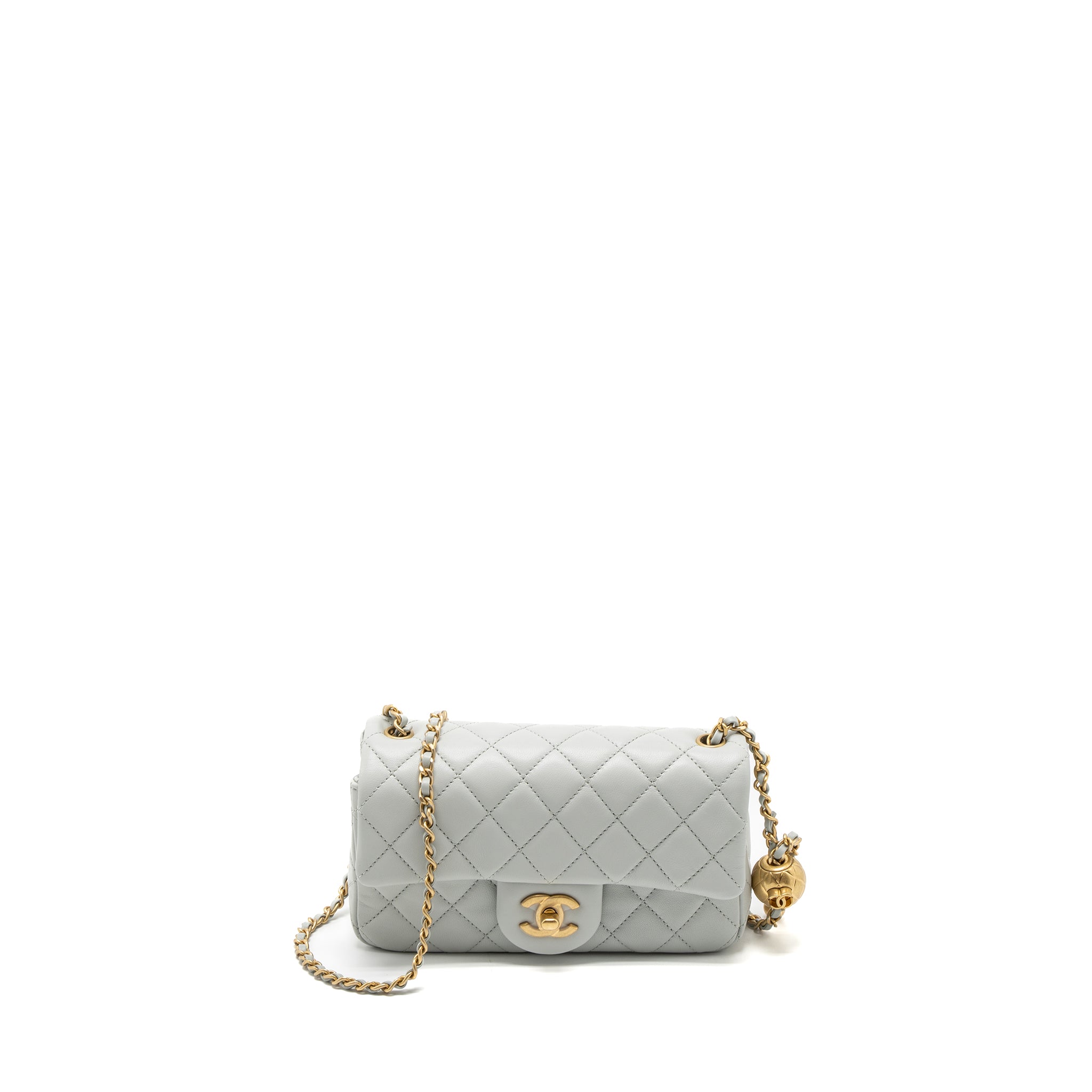 CHANEL PEARL CRUSH MINI RECTANGULAR LAMBSKIN LIGHT GREY BRUSHED GHW (MICROCHIP)