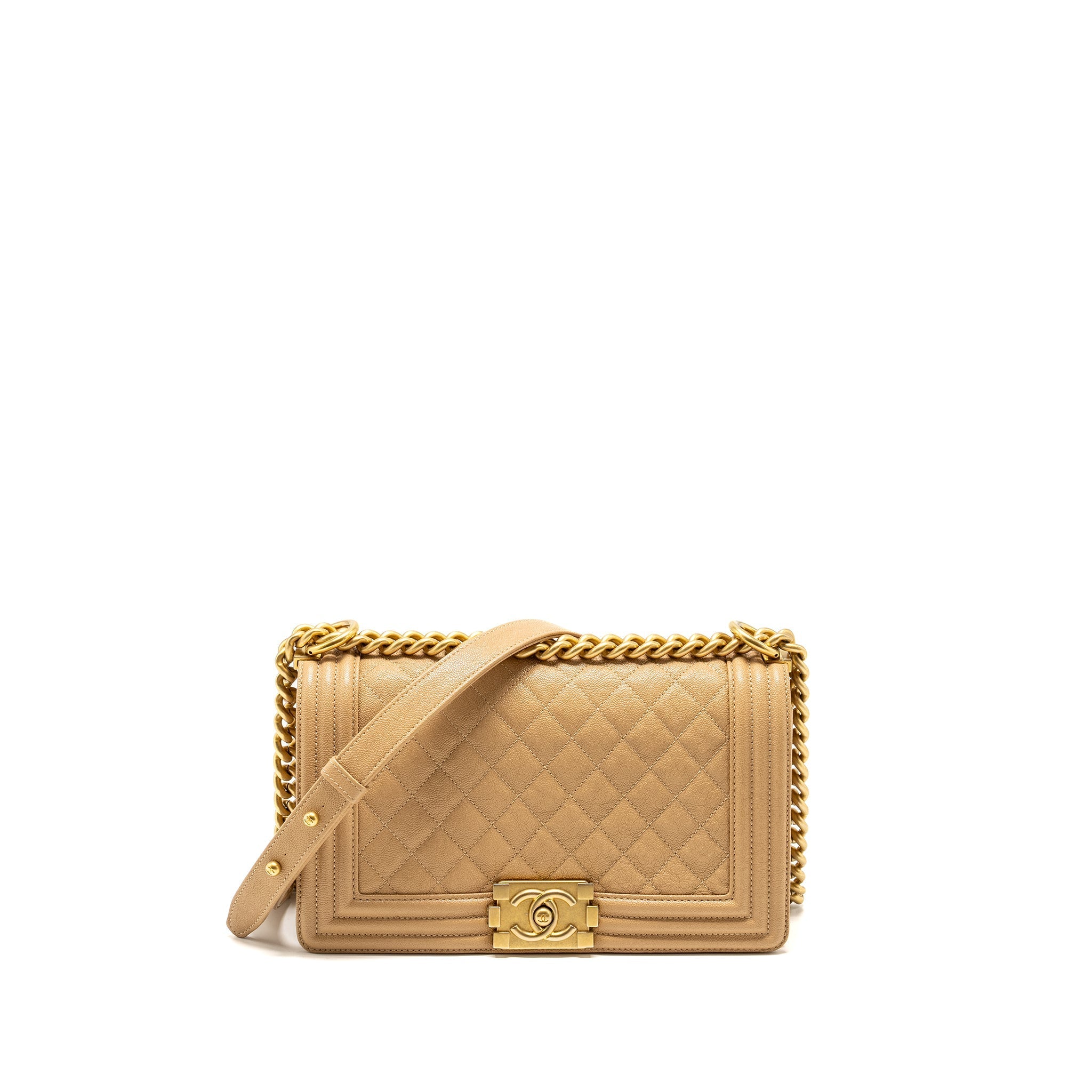 CHANEL MEDIUM BOY BAG CAVIAR BEIGE GHW