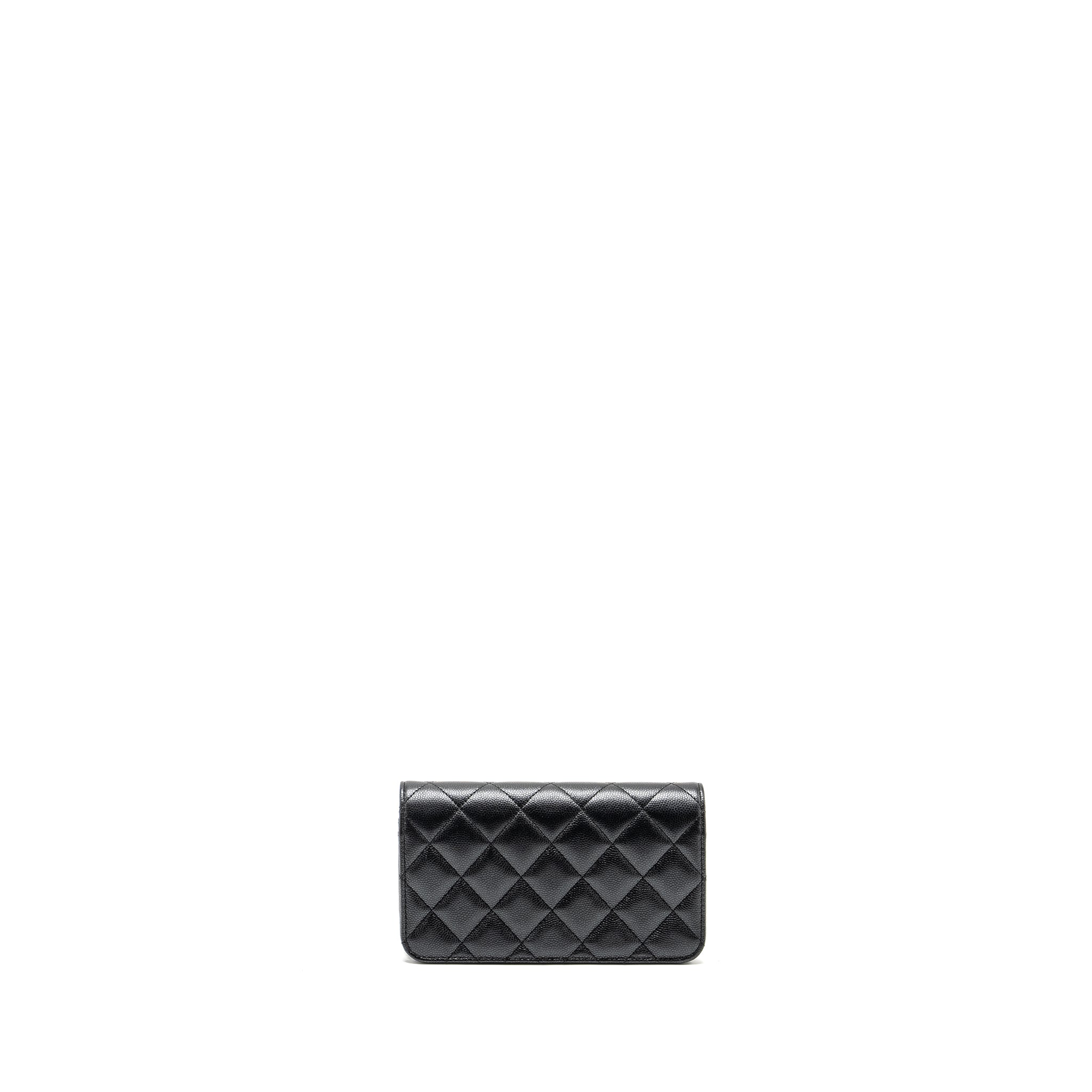 CHANEL 23B MINI FLAP WALLET WITH ADJUSTABLE CHAIN CAVIAR IRIDESCENT BLACK GHW (MICROCHIP)