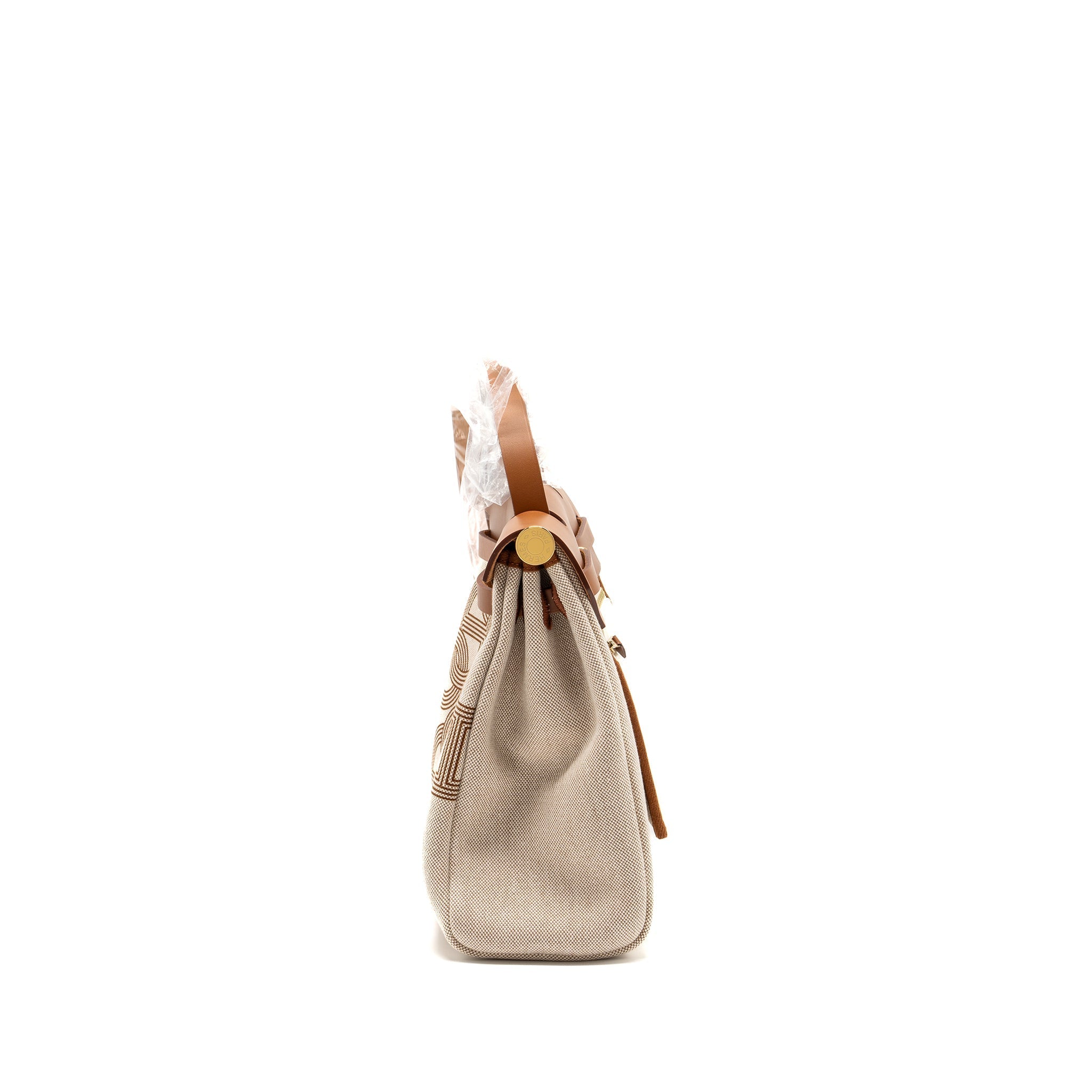 HERMES HERBAG 31 ZIP BAG TOILE H PLUME CANVAS / HUNTER FAUVE / ECRU- BEIGE GHW