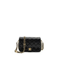 CHANEL QUILTED FLAP BAG WITH DOUBLE AND CC LOGO CHAIN CAVIAR BLACK GHW (MICROCHIP)