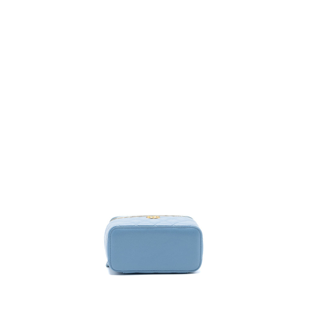 CHANEL DETAILED TOP HANDLE LONG VANITY WITH CHAIN CAVIAR LIGHT BLUE GHW