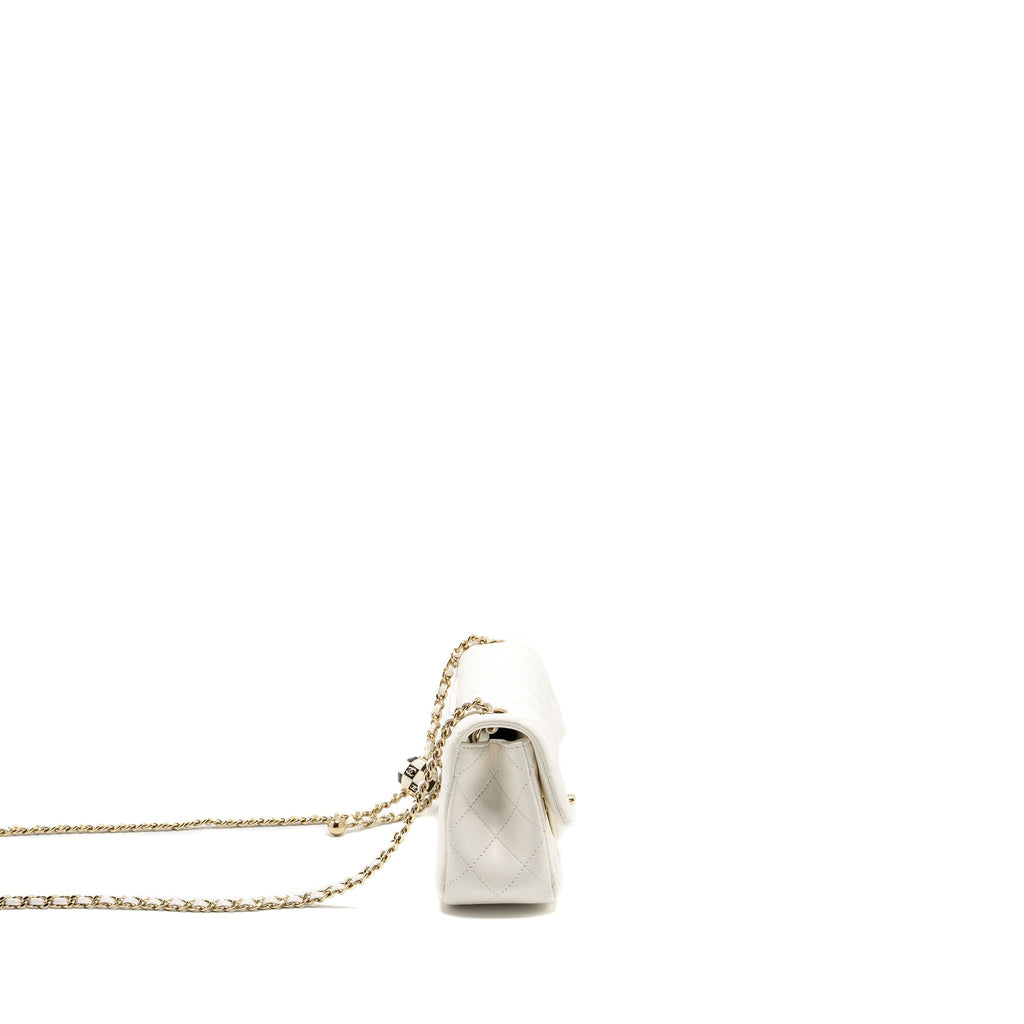 CHANEL 23C PEARL CRUSH MINI RECTANGULAR FLAP BAG LAMBSKIN WHITE LGHW (MICROCHIP)